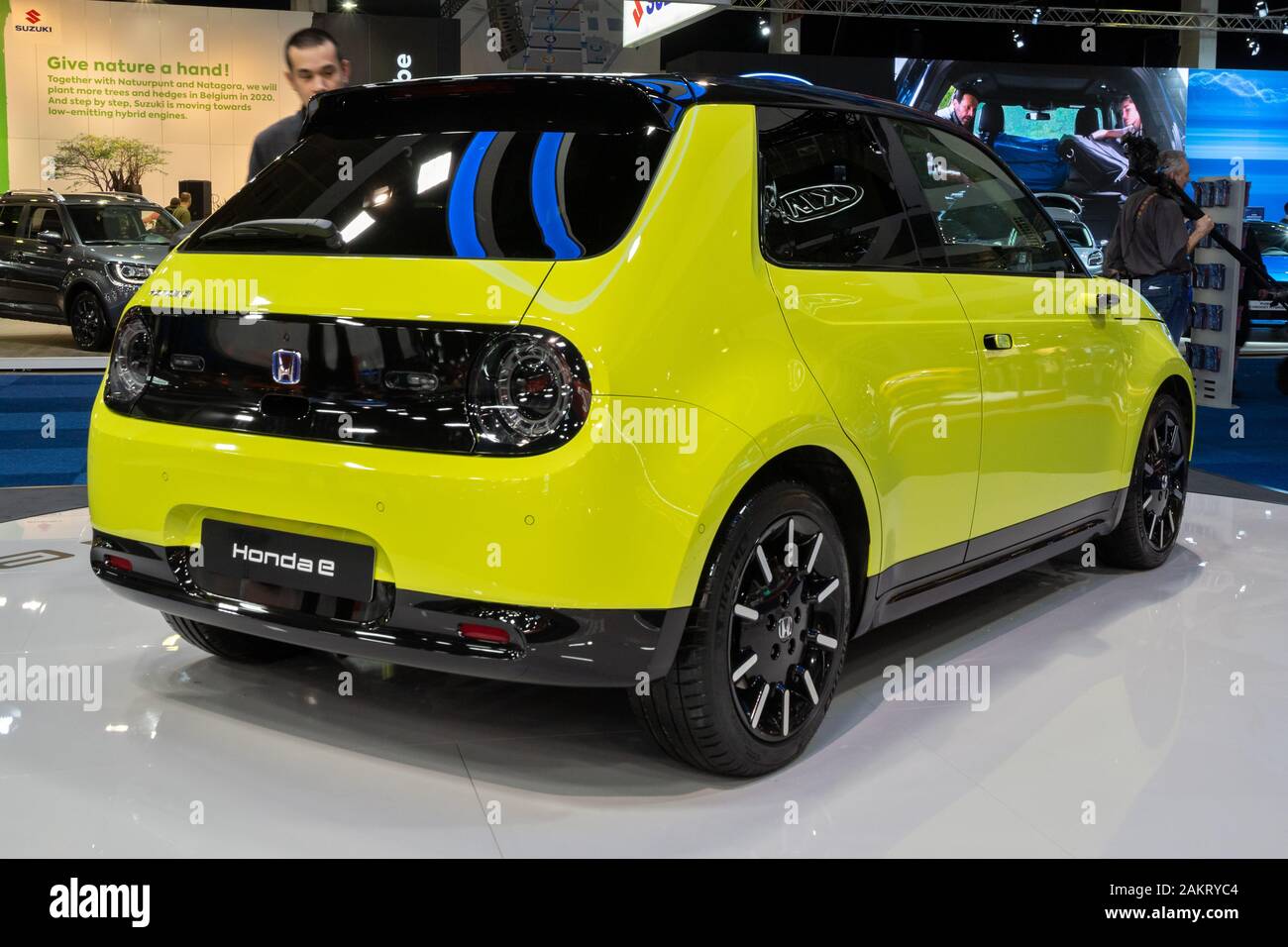 Bruxelles - Jan 9, 2020: Honda-e auto elettriche presentate a Bruxelles Autosalon 2020 Motor Show. Foto Stock