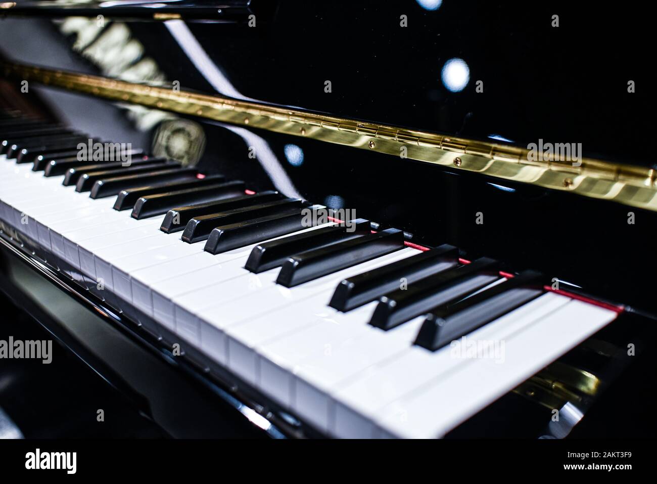 strumenti musicali monocromatici in bianco e nero con tasti per pianoforte prospettico Foto Stock