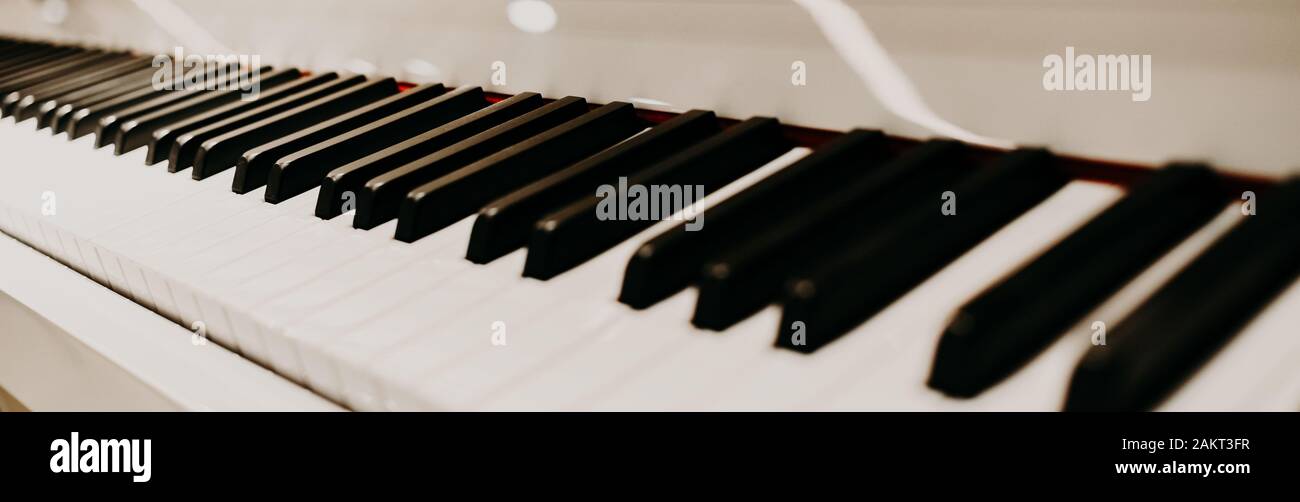 strumenti musicali monocromatici in bianco e nero con tasti per pianoforte prospettico Foto Stock