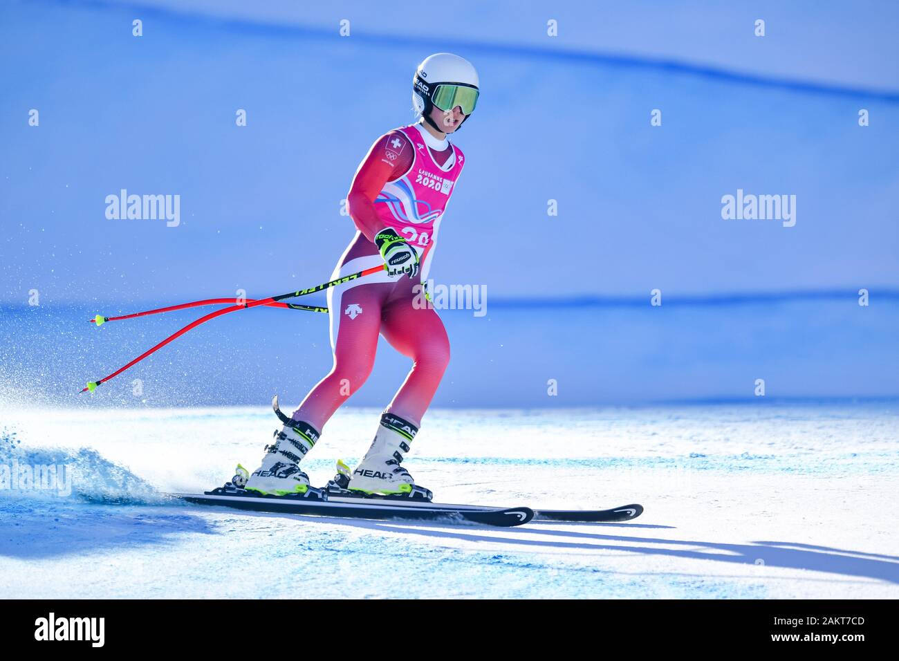 Losanna, Svizzera. 10th, 2020 gen. KLOPFENSTEIN Amelie (SUI) compete in sci alpino: Donna Super-G durante il Lausanne 2020 Olimpiadi della Gioventù a Vaudoise Arena il Venerdì, 10 gennaio 2020. Losanna, Svizzera. Credito: Taka G Wu/Alamy Live News Foto Stock