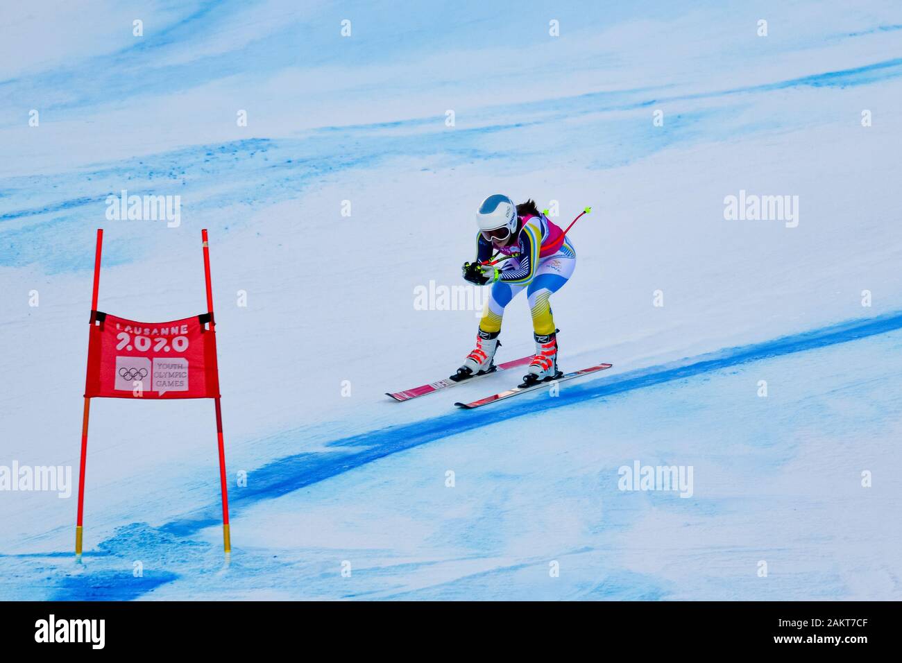 Losanna, Svizzera. 10th, 2020 gen. Hanna Aronsson Elfman (SWE) compete in sci alpino: Donna Super-G durante il Lausanne 2020 Olimpiadi della Gioventù a Vaudoise Arena il Venerdì, 10 gennaio 2020. Losanna, Svizzera. Credito: Taka G Wu/Alamy Live News Foto Stock