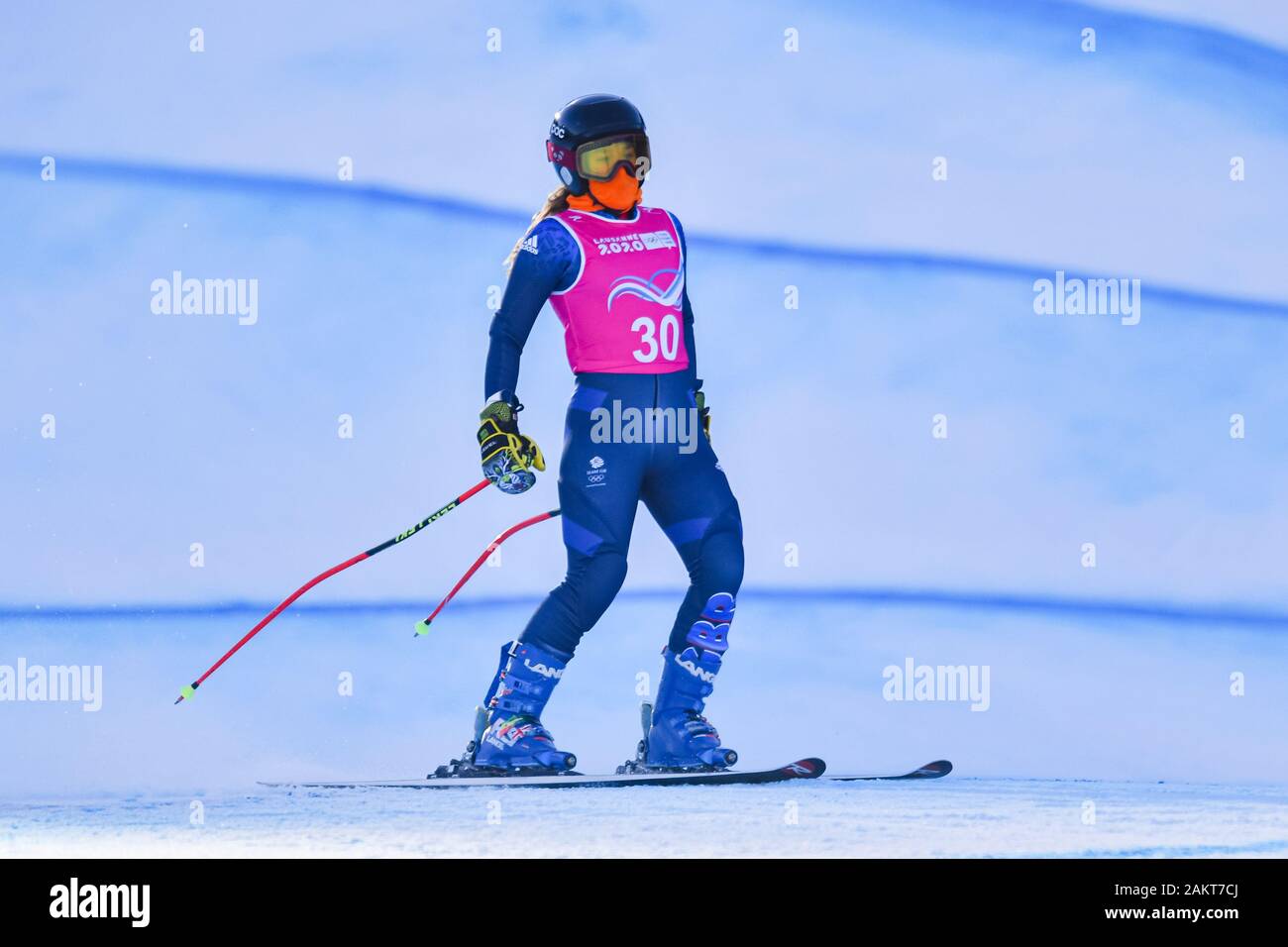 Losanna, Svizzera. 10th, 2020 gen. Daisi Daniels di Gran Bretagna compete in sci alpino: Donna Super-G durante il Lausanne 2020 Olimpiadi della Gioventù a Vaudoise Arena il Venerdì, 10 gennaio 2020. Losanna, Svizzera. Credito: Taka G Wu/Alamy Live News Foto Stock