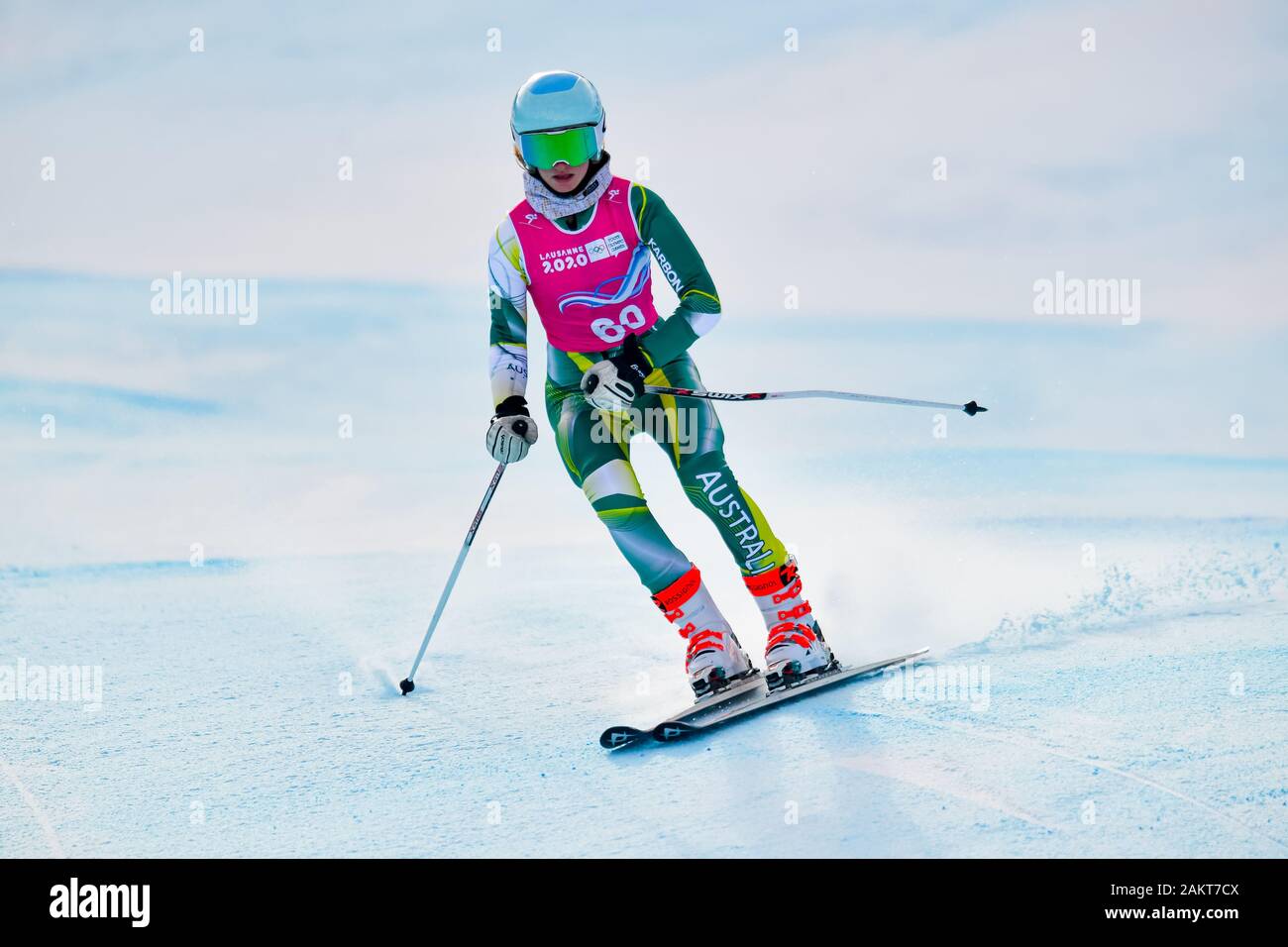 Losanna, Svizzera. 10th, 2020 gen. DAVIS Isabella (AUS) compete in sci alpino: Donna Super-G durante il Lausanne 2020 Olimpiadi della Gioventù a Vaudoise Arena il Venerdì, 10 gennaio 2020. Losanna, Svizzera. Credito: Taka G Wu/Alamy Live News Foto Stock