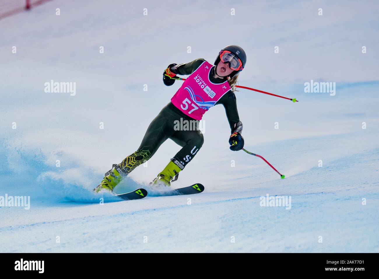 Losanna, Svizzera. 10th, 2020 gen. RESNICK Emma (USA) compete in sci alpino: Donna Super-G durante il Lausanne 2020 Olimpiadi della Gioventù a Vaudoise Arena il Venerdì, 10 gennaio 2020. Losanna, Svizzera. Credito: Taka G Wu/Alamy Live News Foto Stock