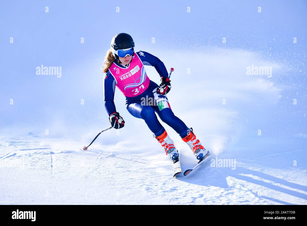 Losanna, Svizzera. 10th, 2020 gen. BELFROND Annette (ITA) compete in sci alpino: Donna Super-G durante il Lausanne 2020 Olimpiadi della Gioventù a Vaudoise Arena il Venerdì, 10 gennaio 2020. Losanna, Svizzera. Credito: Taka G Wu/Alamy Live News Foto Stock