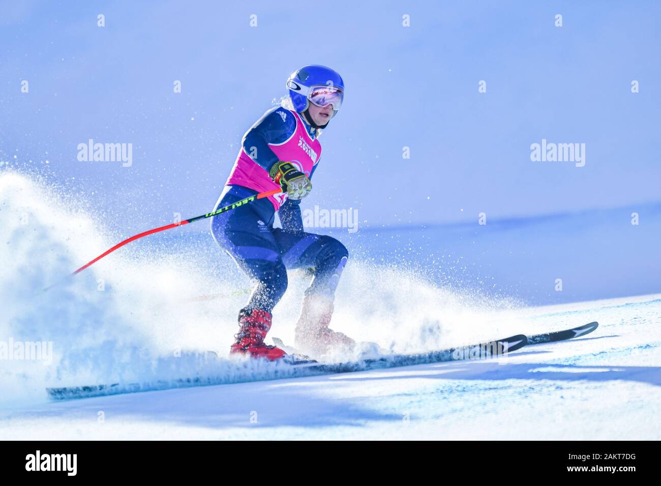 Losanna, Svizzera. 10th, 2020 gen. Sophie Foster di Gran Bretagna compete in sci alpino: Donna Super-G durante il Lausanne 2020 Olimpiadi della Gioventù a Vaudoise Arena il Venerdì, 10 gennaio 2020. Losanna, Svizzera. Credito: Taka G Wu/Alamy Live News Foto Stock