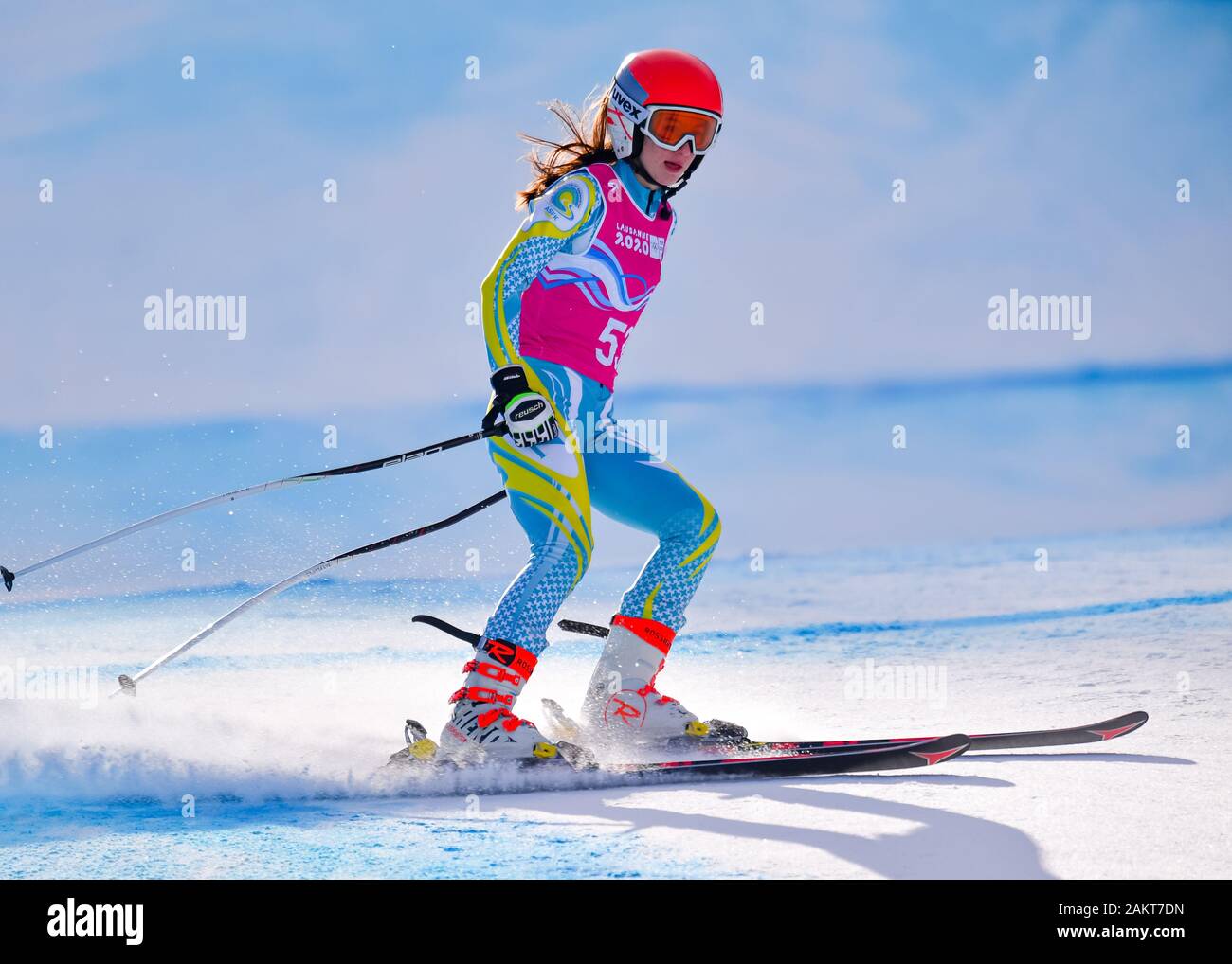 Losanna, Svizzera. 10th, 2020 gen. TROITSKAYA Alexandra (KAZ) compete in sci alpino: Donna Super-G durante il Lausanne 2020 Olimpiadi della Gioventù a Vaudoise Arena il Venerdì, 10 gennaio 2020. Losanna, Svizzera. Credito: Taka G Wu/Alamy Live News Foto Stock
