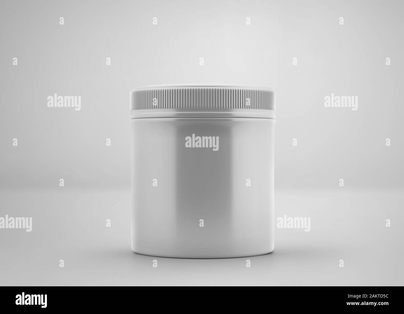 Mockup vaso in plastica crema bianca cosmetica, rendering 3d, isolato su sfondo chiaro, contenitore in plastica bianco chiaro mock-up, pronto per il vostro design Foto Stock