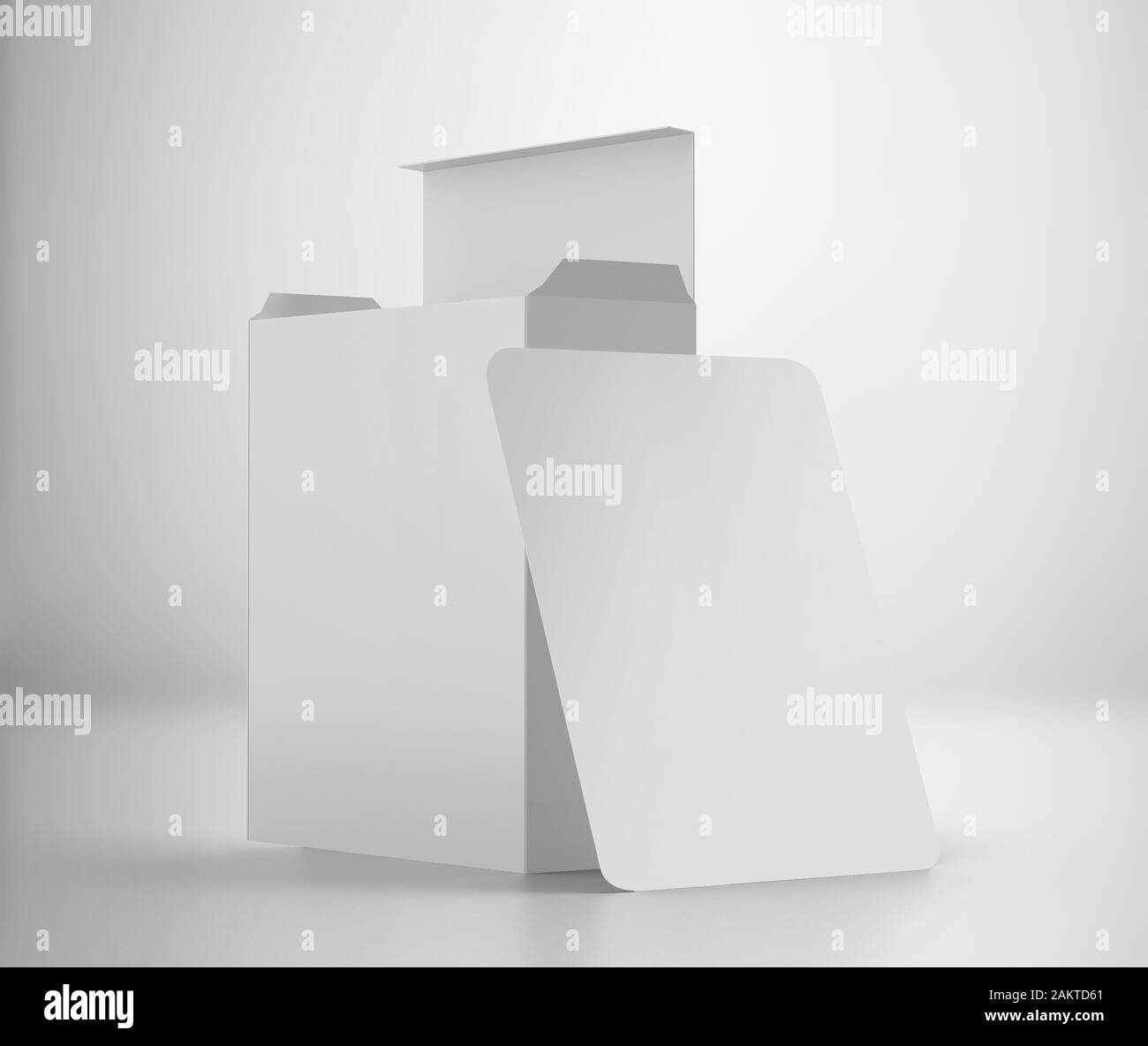 Blank White Playing Card, Tarot Card Mockup con box, Mazzo di carte vuoto, pronto per il tuo design, Clean 3d rendering isolato su sfondo chiaro Foto Stock