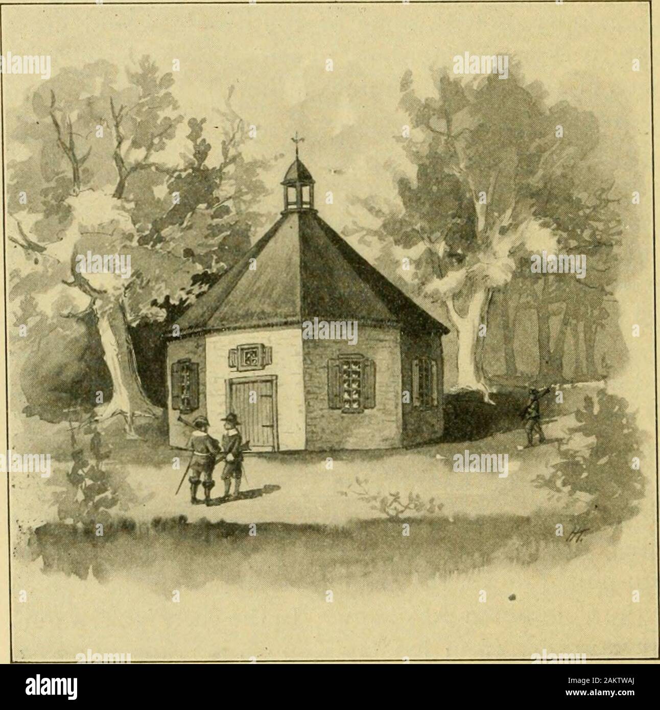 La storia di Hudson County e del vecchio villaggio di Bergen : essendo un breve resoconto della fondazione e la crescita di quello che ora è il Jersey City e dei tanti vantaggi offerti ora i loro abitanti in edifici costruiti di recente del Trust Company di New Jersey . agonal in shapeand era situato vicino all'angolo di Bergen Avenue andVroom Street. Era sormontata da un ottone roosterfor un segnavento, che è stato trasferito sulla de-molition dell'edificio nel 1773, per la guglia di theedifice che successe alla piccola chiesa a thatdate; e nel 1841 quando questa seconda chiesa fu inturn pulle Foto Stock