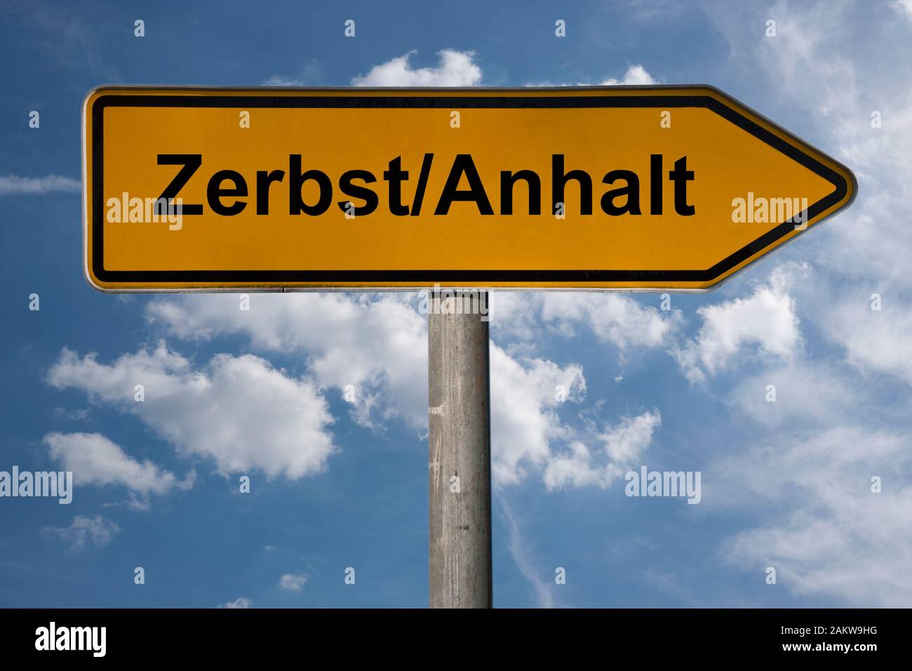 Dettaglio foto di un cartello con la scritta Zerbst/Anhalt, Sassonia-Anhalt, Germania, Europa Foto Stock