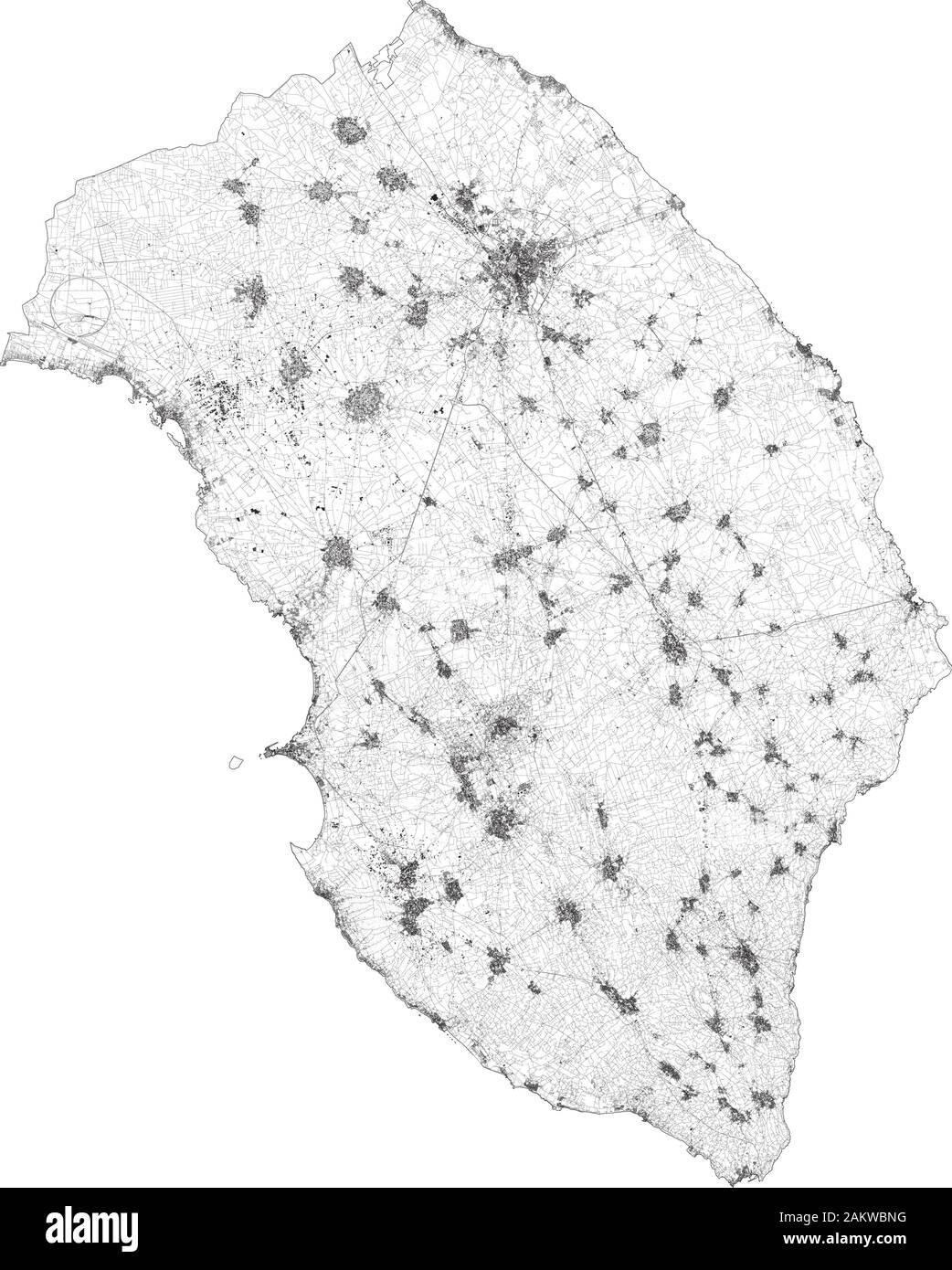 Mappa satellitare della provincia di Lecce città e strade, edifici e strade di collegamento delle aree circostanti. Regione Puglia, Italia. Mappa stradale Illustrazione Vettoriale