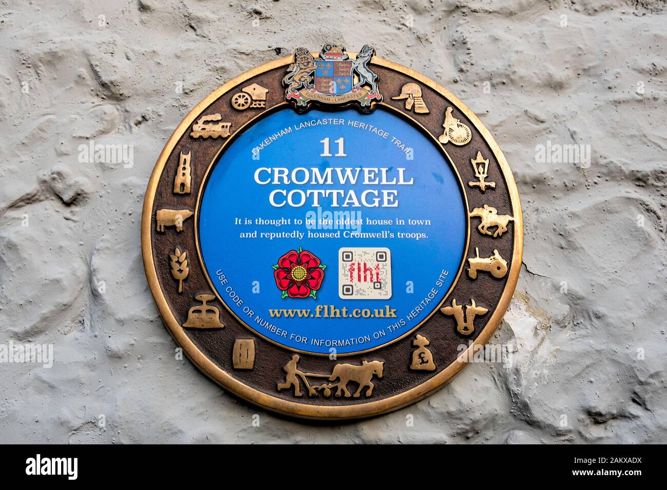 Segnaletica Heritage Trail nella città di Fakenham, North Norfolk, Regno Unito Foto Stock