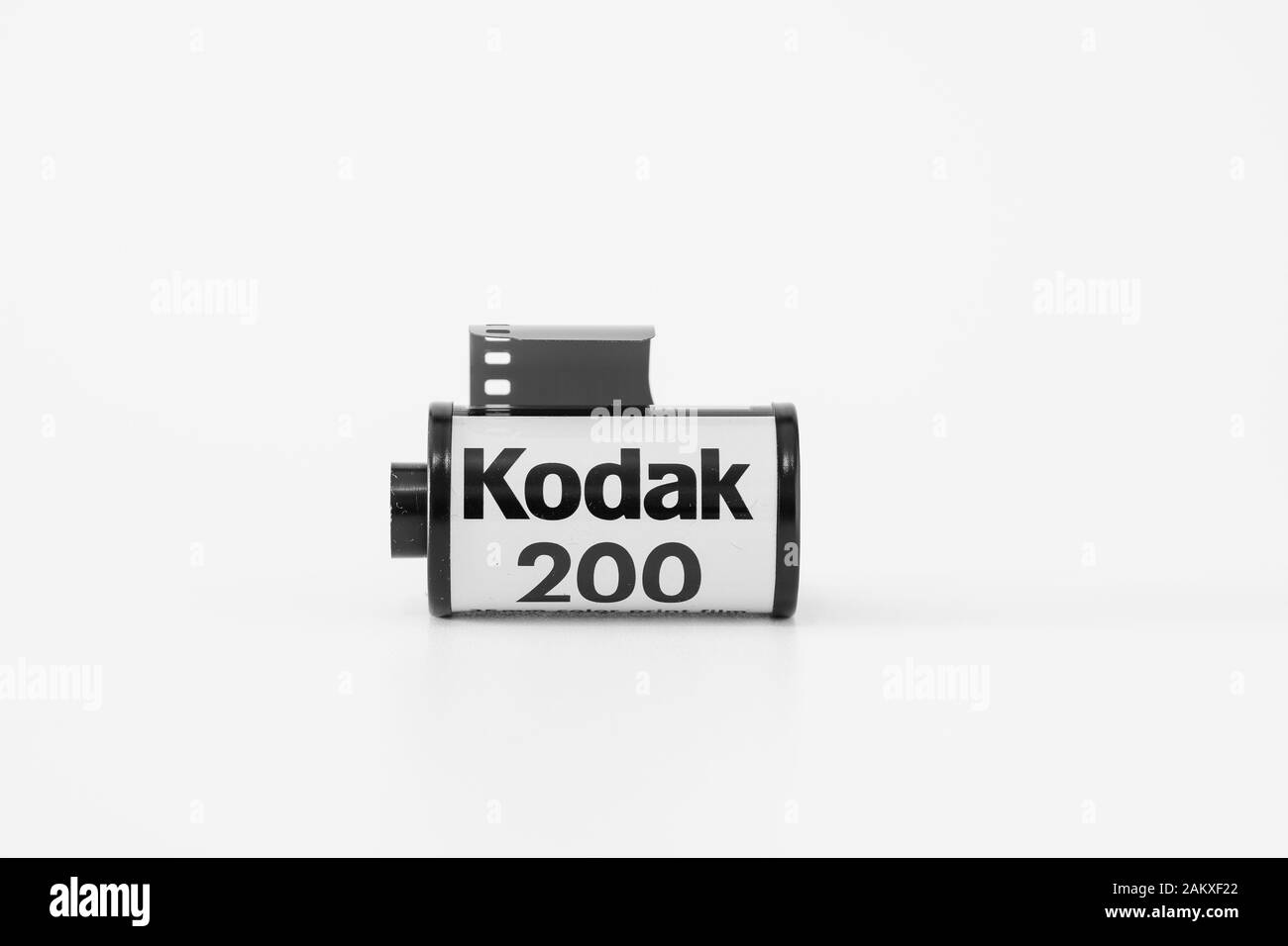 Didascalia immagine una pellicola fotografica a colori, con marchio Kodak Iso200, immagine in bianco e nero. Foto Stock