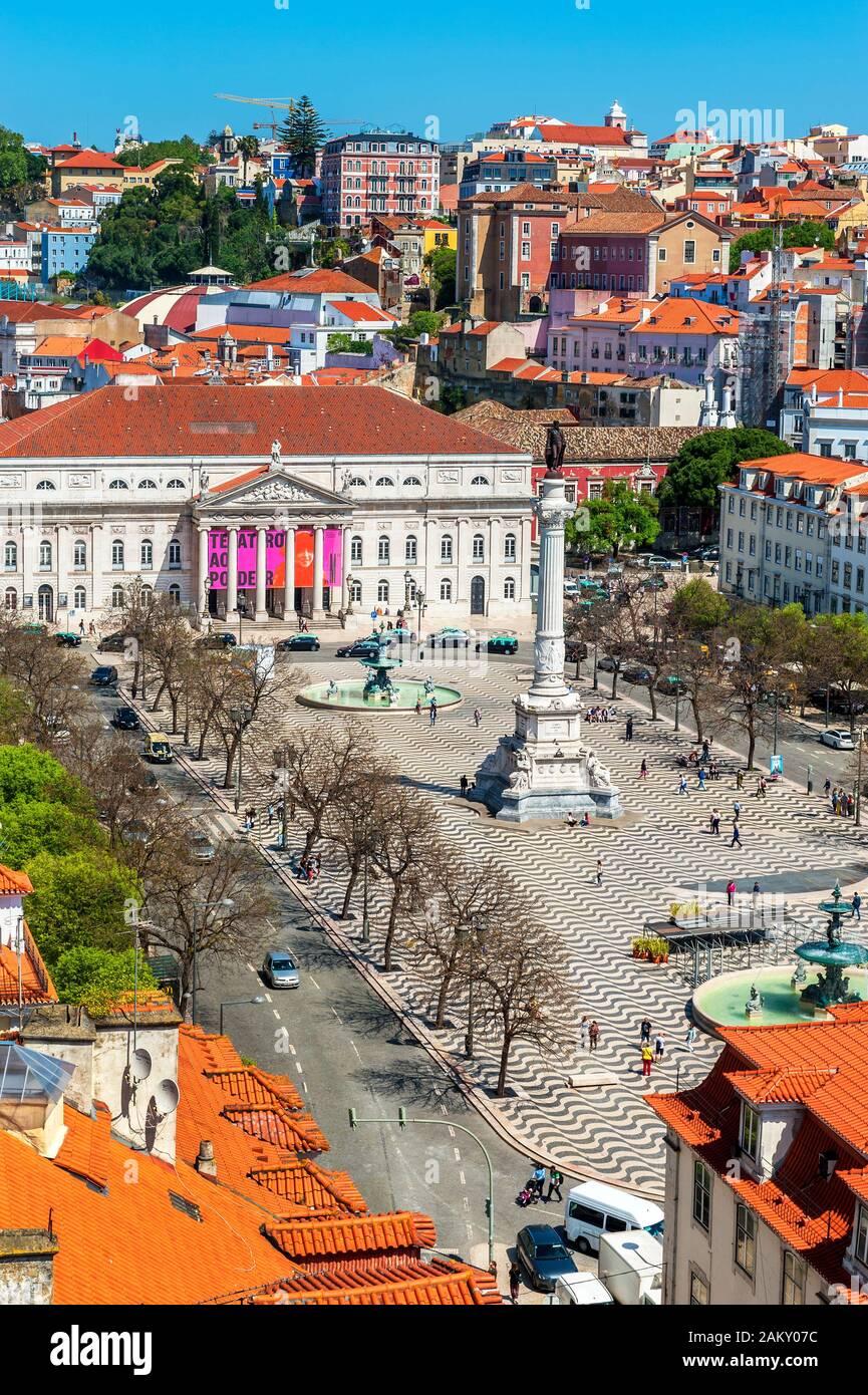 Vista aerea sul centro della città di Lisboa, Portogallo Foto Stock