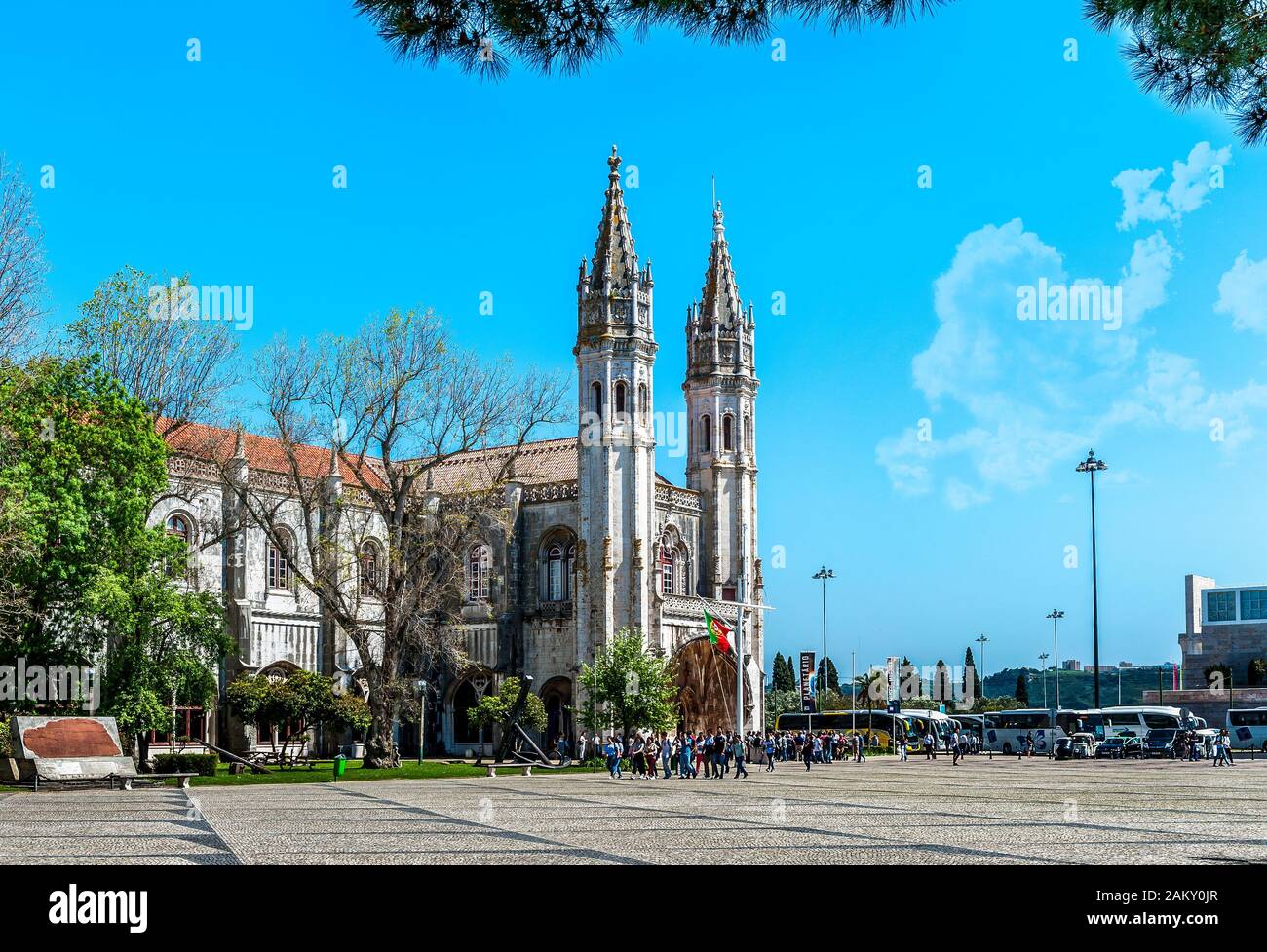 Vista sul monastero di Jeronimos a Lisbona Foto Stock