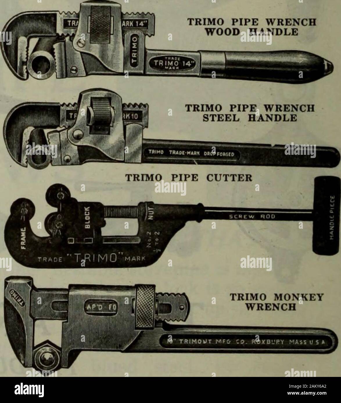 Merchandising Hardware settembre-dicembre 1919 . TRIMO la parola Trimo è  sinonimo di buoni strumenti realizzati dalla TrimontMfg. Co., che sono i  seguenti: il tubo Trimo Trimo WrenchThe tubo catena WrenchThe scimmia Trimo