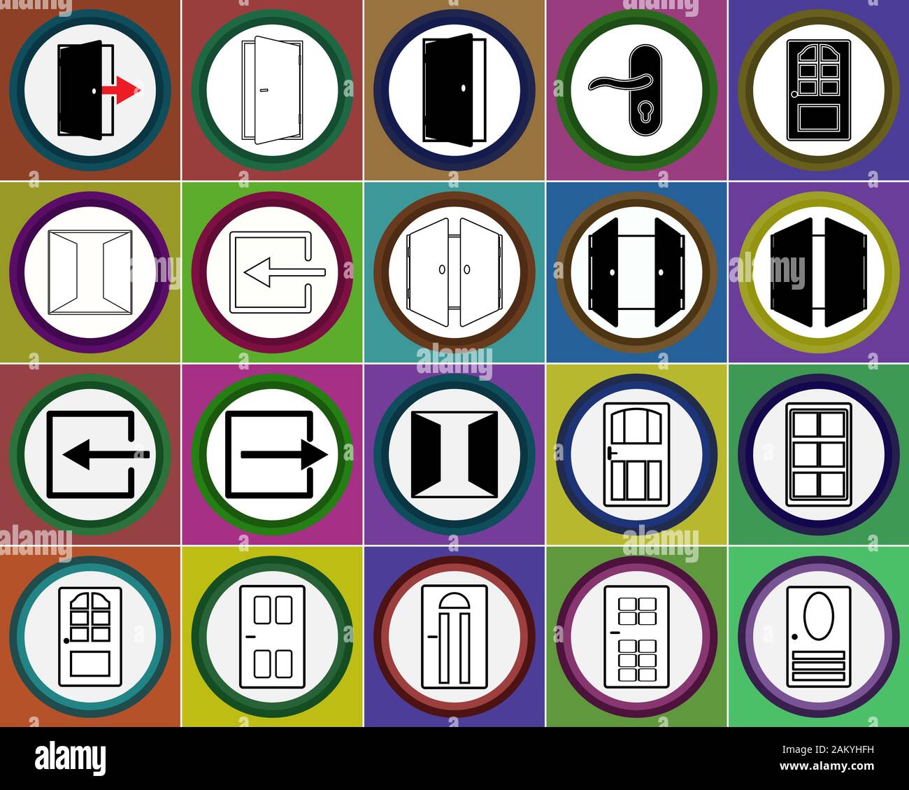 Le porte di set di icone in cerchio. Piatto icona interiore. Illustrazione Vettoriale