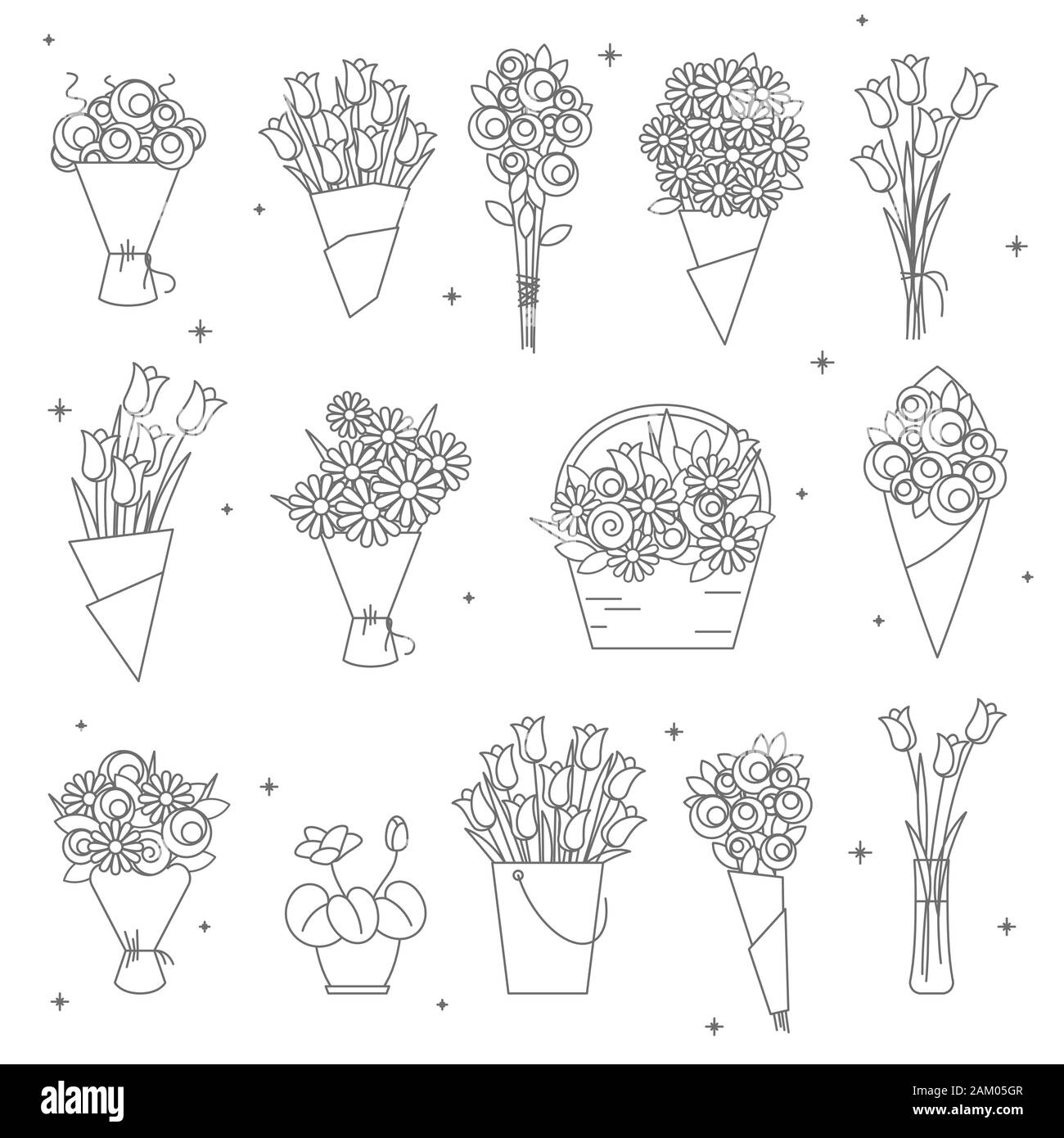 Fiori e bouquet icone Illustrazione Vettoriale