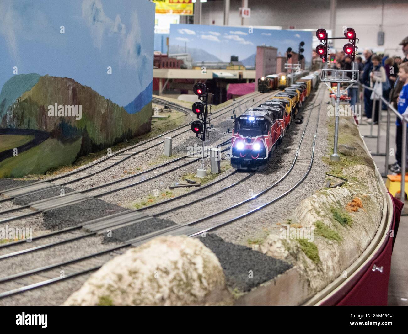 HO gauge lungo treno gratuito visualizzato in un modello di treno mostrano in Springfield Massachusetts Foto Stock
