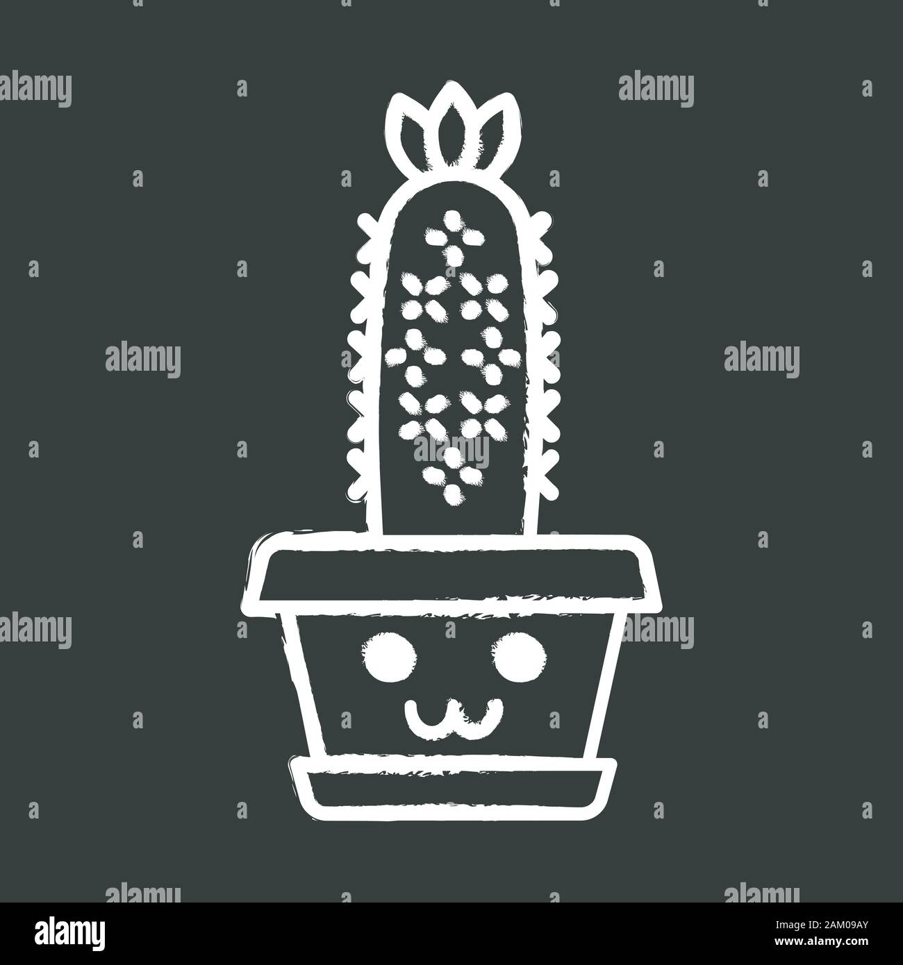 Cactus Hedgehog chalk icona. Cactus con volto sorridente. Echinopsis con fiore. Home cactus. Felice pianta in vaso. Piante succulente. Houseplant. Ve isolato Illustrazione Vettoriale