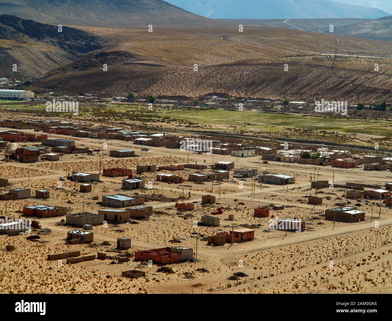 La cittadina di San Antonio de Los Cobres sul modo di Paso Sico sul confine del Cile, Argentina Foto Stock