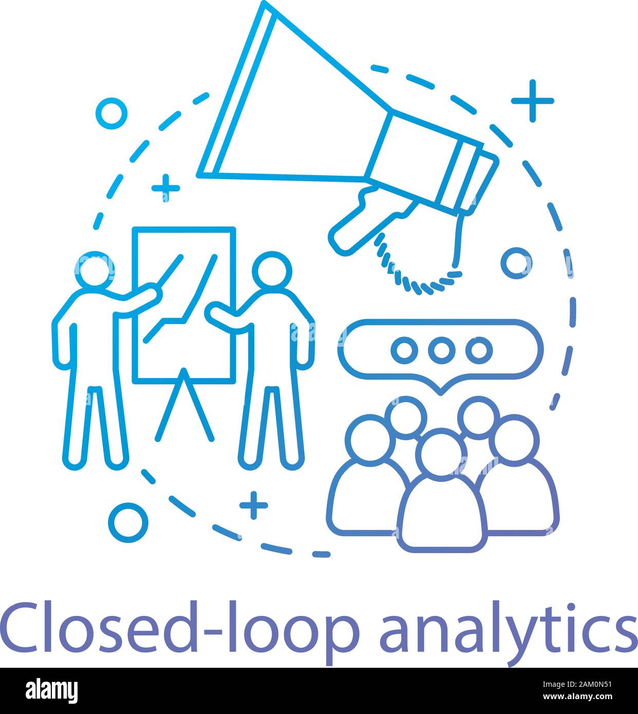 In anello chiuso il concetto di analisi e la relativa icona. Ciclo di vita del cliente idea sottile linea illustrazione. La gestione del business. Allineamento vendite e marketing. Sistema di CRM. Ve Illustrazione Vettoriale