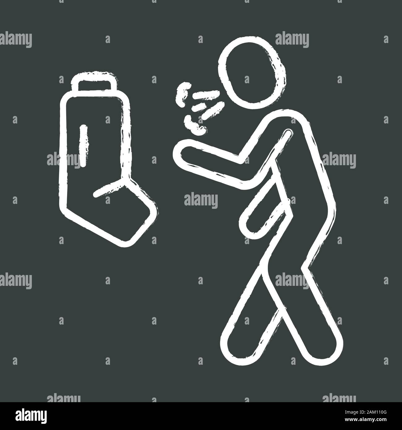 Asma allergica, anafilassi chalk icona. Gli asmatici mediante inalatore. Broncospasmo sintomi di allergia. L'affanno, mancanza di respiro prevenzione, tosse treatm Illustrazione Vettoriale