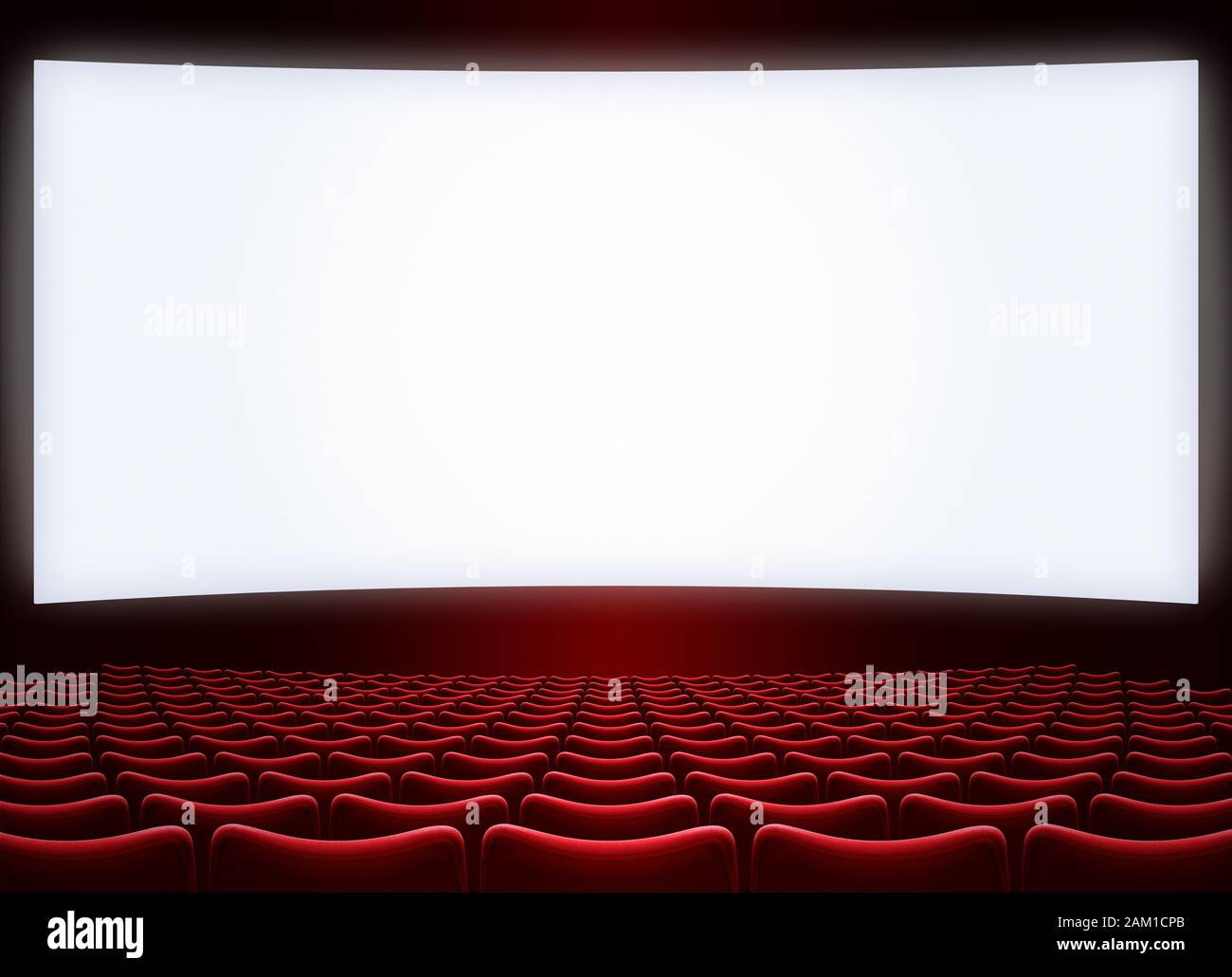 Cinema grande schermo con sedili rosso Foto Stock