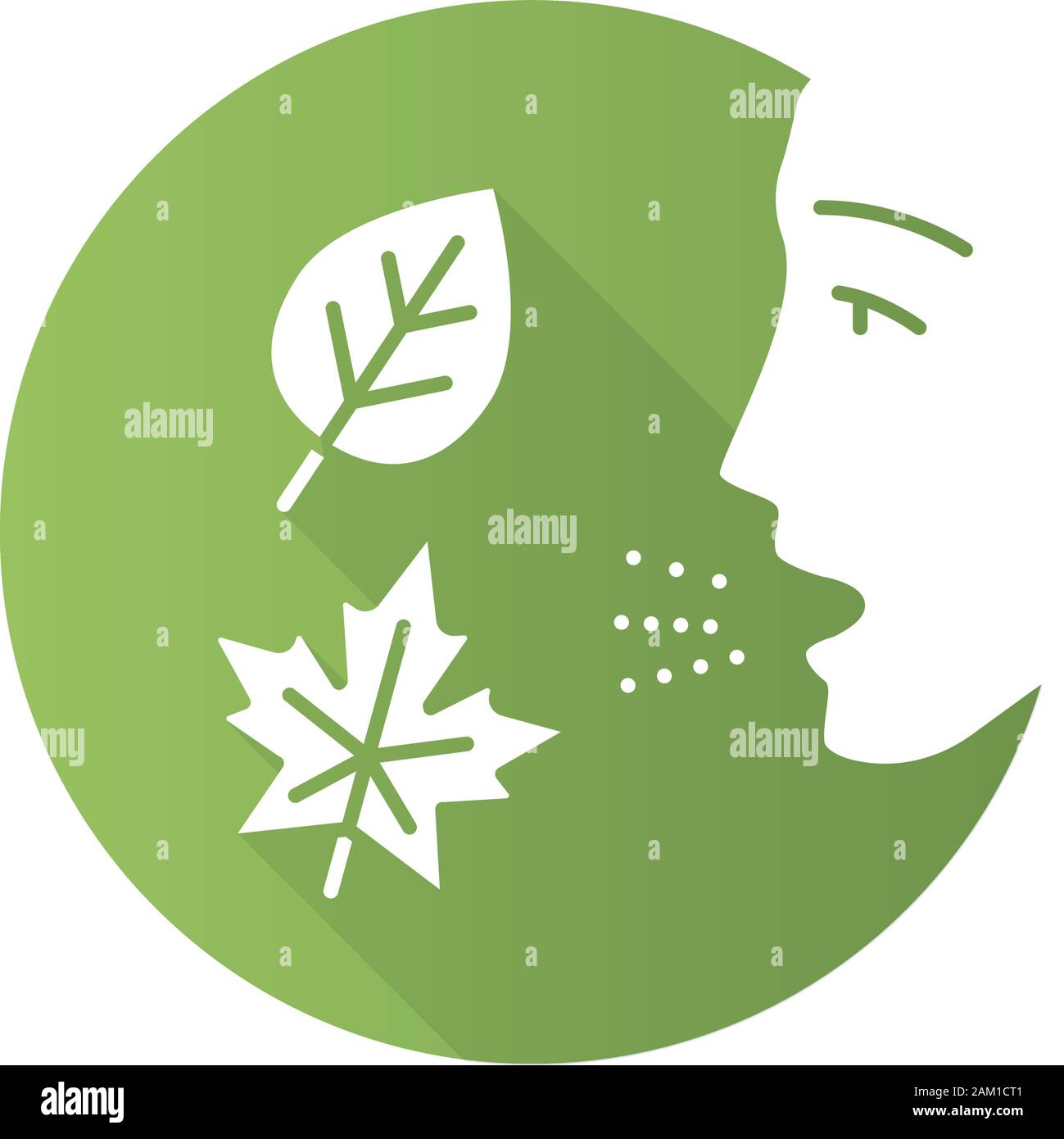 Caduta allergy design piatto lungo ombra glifo icona. Allergia stagionali. Reazione allergica a ragweed, muffa e acari della polvere. La ipersensibilità di immune syste Illustrazione Vettoriale