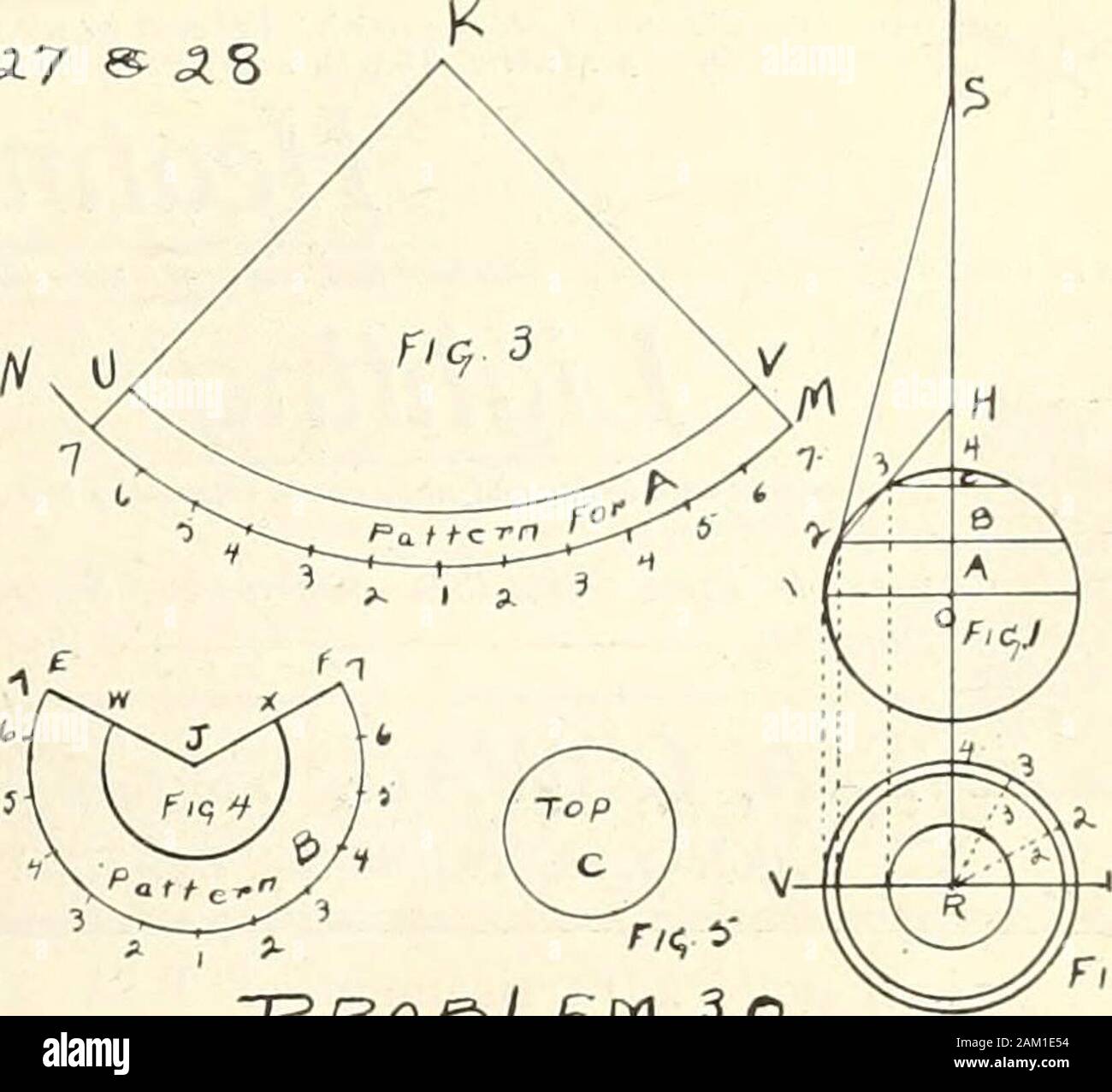 Meccanica Contracting & Plumbing gennaio-dicembre 1912 . y. -RRO e&GT;L£r&LT; 3 o 19 IDRAULICO E STEAMFITTER pari a BD di Fig. 1, disegnare il circleFig. 2. Dividere questo off in spazi uguali, andsubdivide le parti superiori, rendendo themabout una metà della larghezza dell'altro,il motivo per questo è che il greaterslant del pattern è ai lati, andconsequently spazi richiedono di becloser insieme. Lo stesso risultato è ar- rived al dividendo il cerchio intosmaller spazi, ma questo rende più maniglia linesto nello sviluppo del modello. Dopo aver diviso gli spazi e num-bered stesso, ci sarà n. Foto Stock