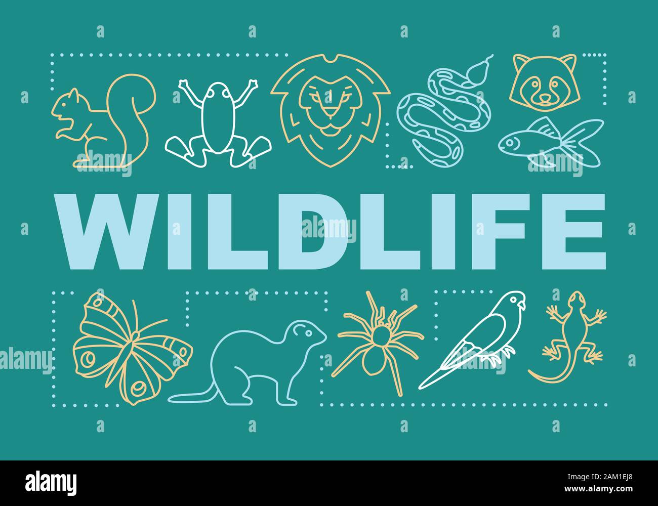 La fauna selvatica concetti di parola banner. L esperienza di viaggio. Animali selvatici osservazione. Viaggio nella giungla. Presentazione sito web. Isolato caratteri tipografici idea wit Illustrazione Vettoriale