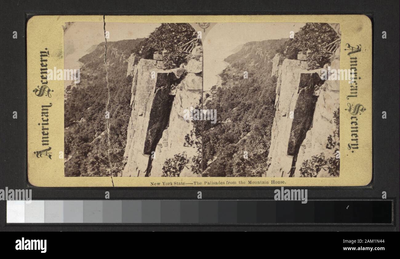Il Palisades dalla casa di montagna, nello Stato di New York include le vedute di E. & H.T. Anthony, G.G. Rockwood, H.S. Wyer e altri fotografi ed editori. Ritratti all'aperto. Robert Dennis raccolta di vista stereoscopica. Viste della Palisades nella sponda occidentale del Fiume Hudson a New York e nel New Jersey, comprese le vedute delle scogliere, fiume e traffico, turisti, un vista in lontananza Yonkers da palizzate e picnic a Ft. Lee.; il Palisades dalla casa di montagna, nello Stato di New York. Foto Stock
