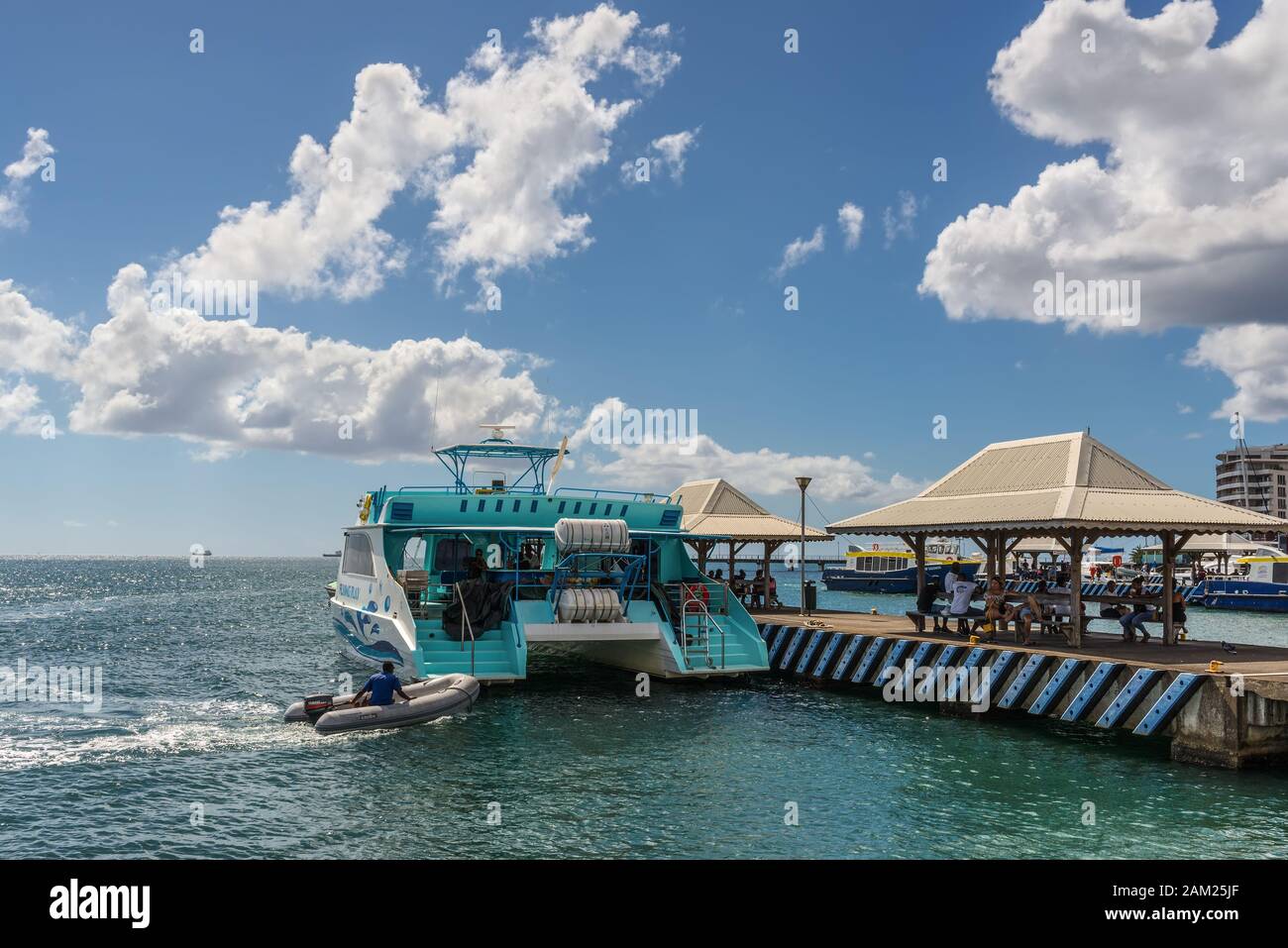 Fort-de-France, Martinica - Dicembre 13, 2018: Catamaran Ryngray presso il molo del porto di Fort-de-France, Francia Caraibi del dipartimento della Foto Stock