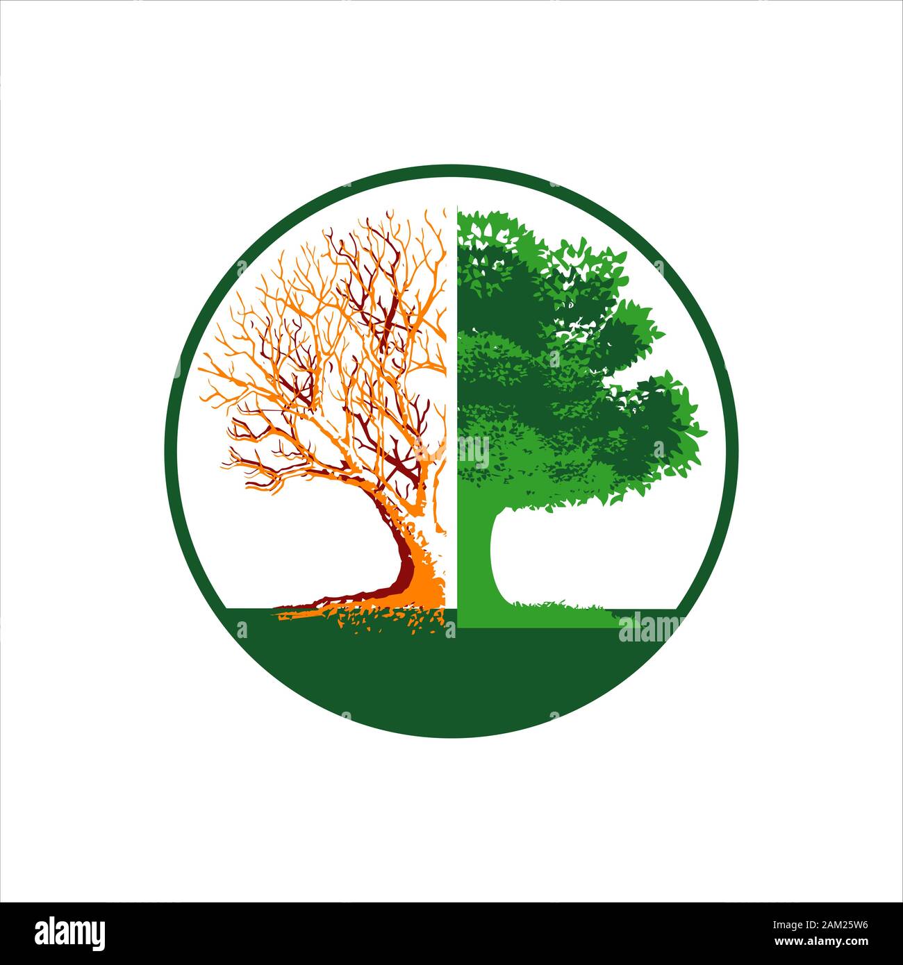 La conservazione delle foreste logo design vector silhoutte di albero rotto a fiorire le illustrazioni Illustrazione Vettoriale