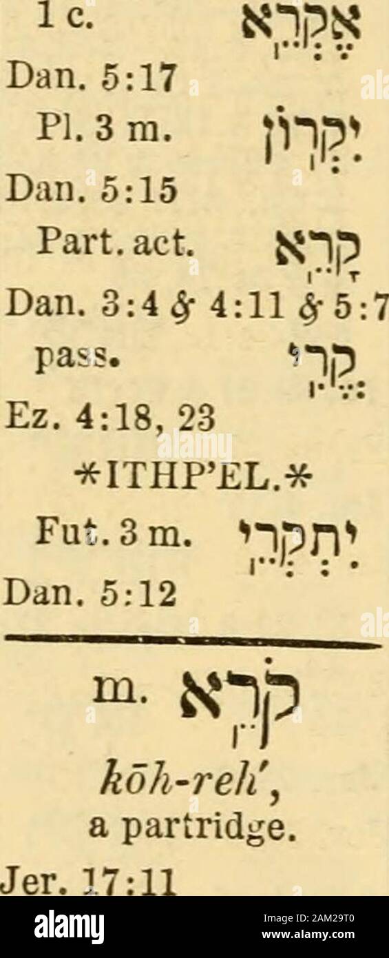 Il Hebraist il vademecum : un primo tentativo di un verbale completo indice del contenuto di ebraico e caldeo scritture . 16:6, 9,11,20âNu5:16,25 ^ 6:14, 164- 15:4,9 4- 16:5 Nu. 7:19 suff. nnpni 15 4- 3:12&GT; pi.3m. .Innp Deu. 31:14â1 Ki.2l7â Isa. 41:5 âEze.9:1 4- 12:23 âPs.119:150 Eze. 42:14 inf. c.Ps. 32:9 PS. 27:2 2Sa. 15:5 PS. 6PI. Lev. 112:7 I^^^TOl nnnpn Jud. 5:25 Nu. 15:27 n^npm gola21: â ¢ Ex. 36:2 suff. DD11p3 Deu. 20:2Lev.16:1 nnnpn.) T :t :Ex.40:32 imp. n^p Lev. 9:7 âDeu.5:24â2 SA. 20:16âIsa.65:5 :19 Ex. 16:9â Lev. 10:4â Jos. 10:24âIsa.34:1 4-48:164-57:3Fut. 3 m. 2]pÂ" gen. 37 Foto Stock