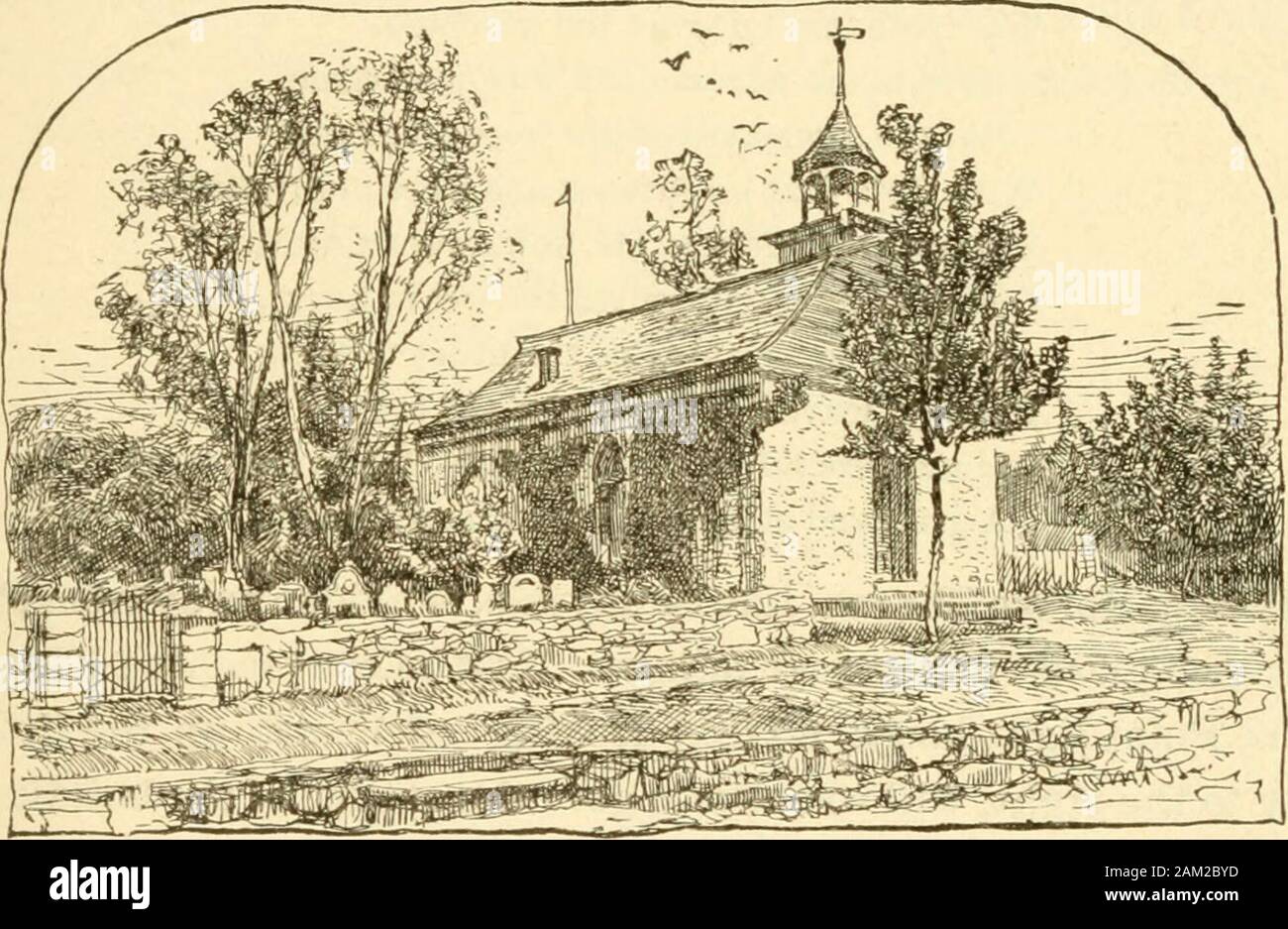 L'Hudson . gends che sono state da lui donato al mondo. Fra queste è stata la leggenda collegata con la vecchia chiesa olandese ofSleepy cava. Un assonnato e sognanti influenza sembra bloccarsi lungoil terra e a pervadere la stessa atmosfera. Alcuni dicono theplace è stato stregato da un alto medico tedesco durante il earlydays dell'insediamento; altri che un vecchio capo indiano, thewizard della sua tribù, ha tenuto il suo Pow-wow vi prima HendrichHudsons scoperta del fiume. Lo spirito dominante, tuttavia,che ossessiona questa incantevole regione, è l'apparizione di un cavallo figureon-back, senza testa, ha detto di essere il fantasma di Foto Stock