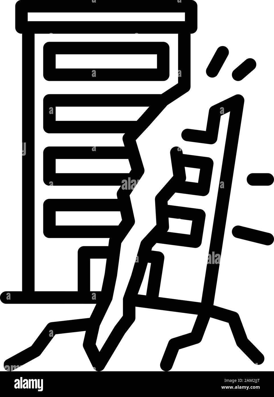 Icona di un edificio con frane frane, stile di contorno Illustrazione Vettoriale