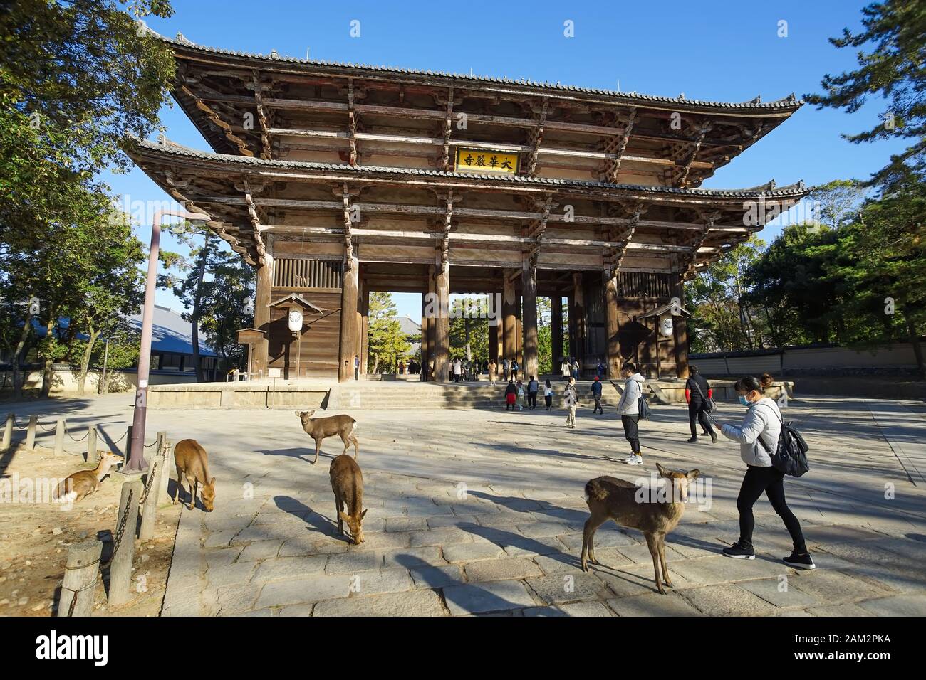 Nara, Giappone - 16 dicembre 2019 : la grande porta di legno del Tempio Todaiji, questa è la più famosa destinazione di viaggio della città di Nara nella zona di Kansai Foto Stock