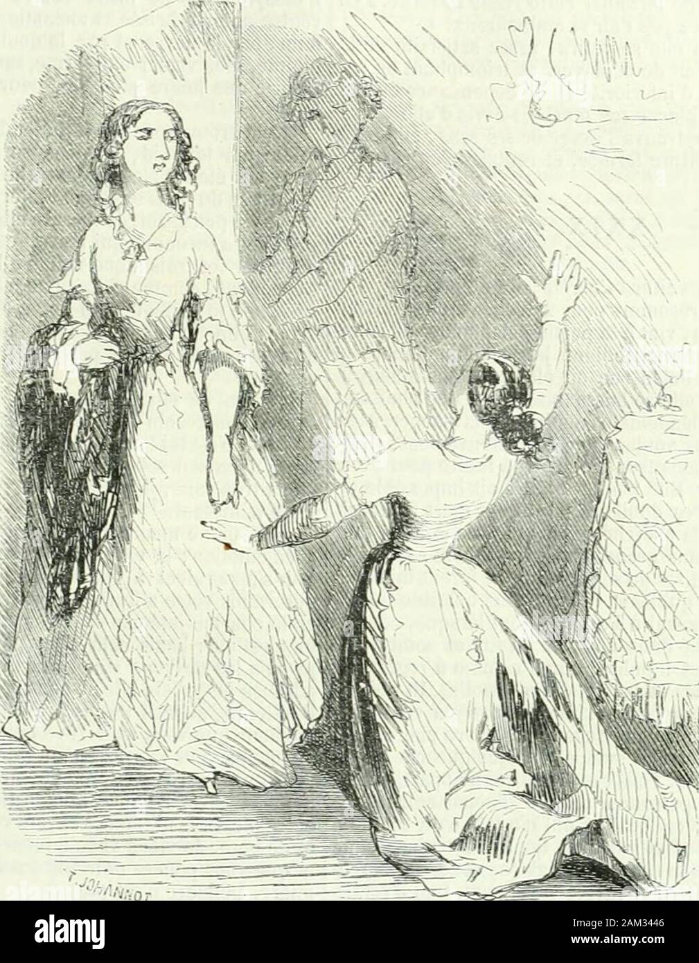 OEuvres illustrées de George Sand . Dieu! Mon Dieu! Lu ne me parles pas, lu nemembrasses pas, tu ne me dis rien mi sécria madame Del-mare en élreignanl les genoux de liaymon coniro sa poi-trine; lu ne peux donc pas? Le bonheur fait mal; il lore,je le sais bien ! Ah ! Lu souffres, tu étouffes, je tai surpristrop brusquement! Lessaie donc fare di me regarder; voiscomme je suis pâle, comme jai vieilli, comme jai souf-fert! Mais cest pour loi, et tu ne uomini aimeras quemieux! Dis-moi mot delle nazioni unite onu per Seul, Raymon. - .Le voudrais pleurer, dit Raymon dune voix étouffée. - El moi aussi, dit-elle en couvrant ses principali Foto Stock