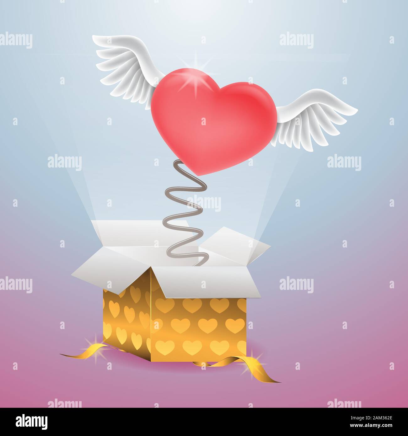 Scatola regalo di cuore a molla con le ali per il giorno di San Valentino  su sfondo isolato. Immagine vettoriale Immagine e Vettoriale - Alamy