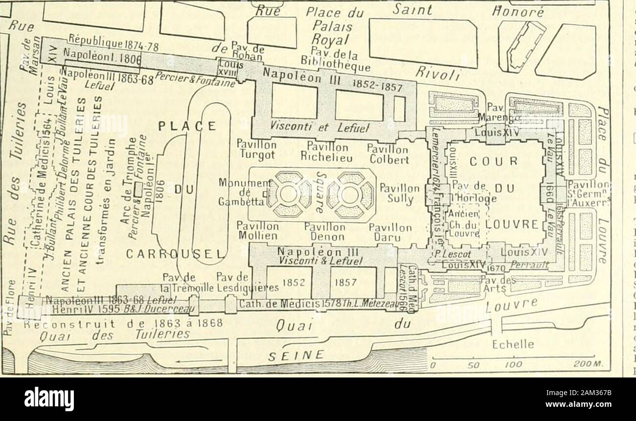 Nouveau Larousse illustré : dictionnaire universel encyclopédique . PLAN du Louvre Saint Honoré. temple de Louïor. L0UYS(Pi j. Ho iir français, né à Paris en 1870. Epris de rhelléuismo paion et de lamour libre, il en fitsouvent des peintures osées, en stile onu fin, souple etchaud. Il débuta comme poète, en 1891, par Astarté, ri-cueil fare vers dabord publiés dans la Conque ", revue fon-dée par lui, puis il puglia une traduction des p deMêléaqre (1893); des contes en prosa : Léda (1893), Chry-sis (1893), Arianna (1894). La Maison sur le nulla (1894); unetraduction des Scènes de la vie des corte Foto Stock