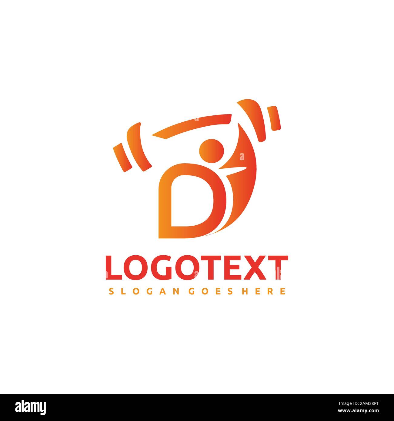Logo lettera D. concetto di logo vettoriale stile fitness. Illustrazione della lettera d di idoneità. Illustrazione Vettoriale