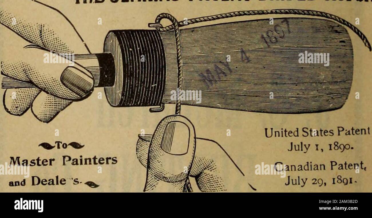 Merchandising Hardware Gennaio-Giugno 1897 . L', JENKINS BREVETTO GATGfK briglia. Master Deale Paintersand s-^. Stati Uniti PatentJuly 1, 1890. Il brevetto canadese,29 luglio i8qi. I produttori di tutte le classi di spazzole e di scope PER IL COMMERCIO HARDWARE vorremmo richiamare l' attenzione sul fatto che tutti i nostri Paint andVarnish spazzole sono montate con il brevetto Jenkins BridleCatches. Come tutti i pittori pratiche preferiscono briglia theirBrushes con spago, questi brevetti le catture sono indispensabili. THOS. BRYAN 61-66 Dundas San Londra, ont. Catalogo illustrato su richiesta Foto Stock