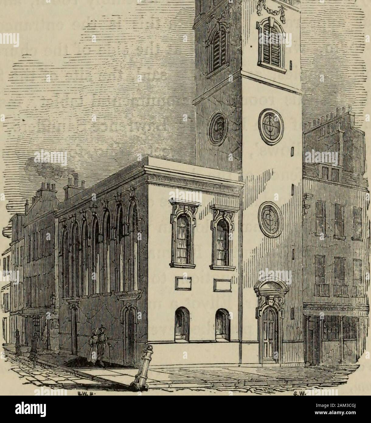 Le chiese di Londra : una storia e descrizione degli edifici ecclesiastici della metropoli . Come un design architettonico, l edificio ora di cui todoes non rivendica alcun avviso allungato. Si tratta di un parallelogramabout 72 piedi di lunghezza e 35 piedi ampio,1 completamente privo ofornament. Essa è illuminata da windows ai lati, andhas un massimale di pianura, leggermente coperte o arcuata. Presso il west 1 nuova vista di Londra/ Vol. I. P. 103. La torre è 86 piedi alta. 4 Chiesa di tutti Hallows, estremità è una galleria con un organo che è stato eretto da sub-descrizione nel 1717, sostenuto al centro da una Corin-thian colonna Foto Stock