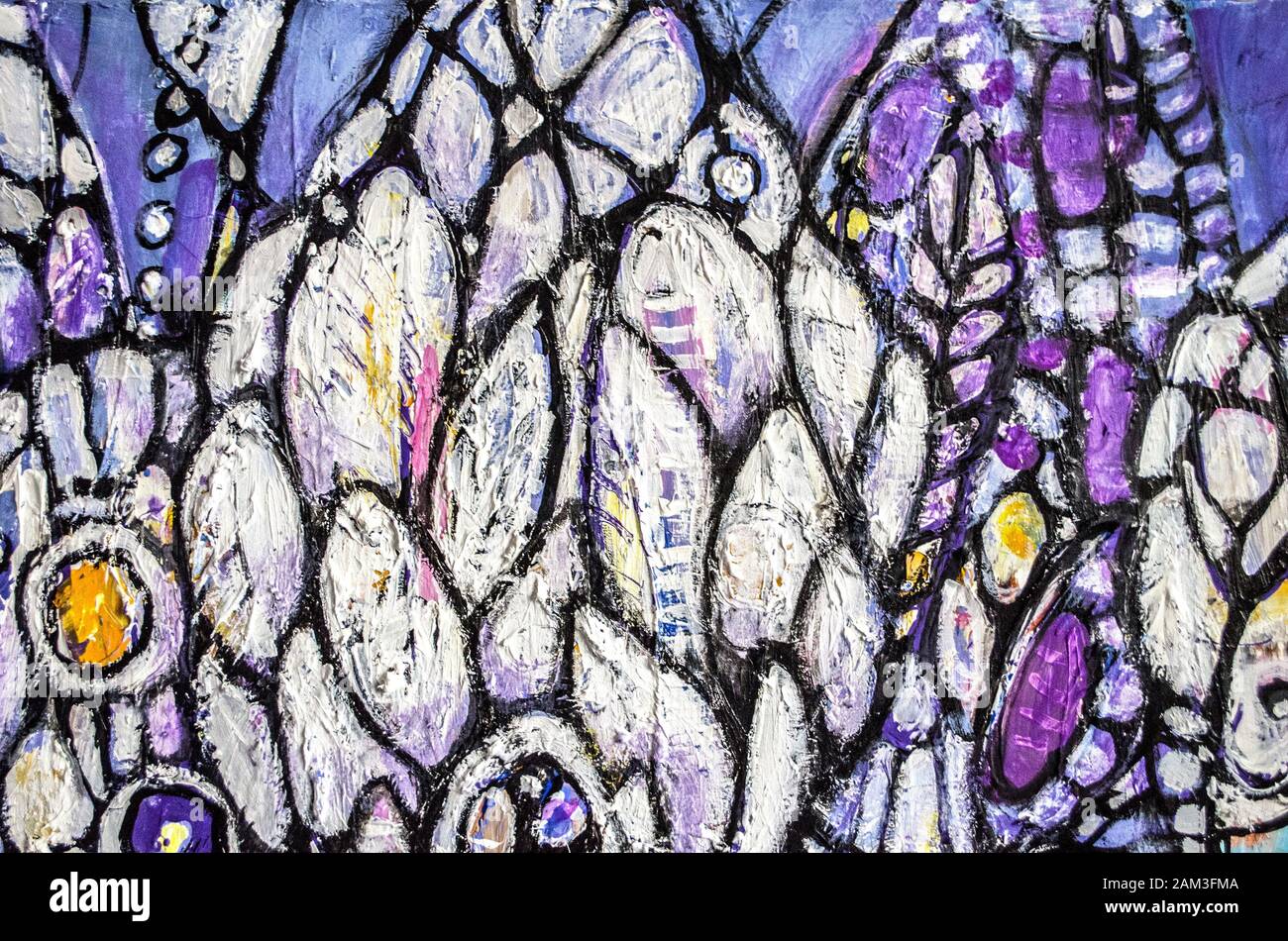 Disegnata a mano di pittura acrilica. L'arte astratta sfondo. Pittura Acrilica su tela di canapa. Colore e struttura. Frammento di opere d'arte. Pennellate di vernice. Ar moderno Foto Stock