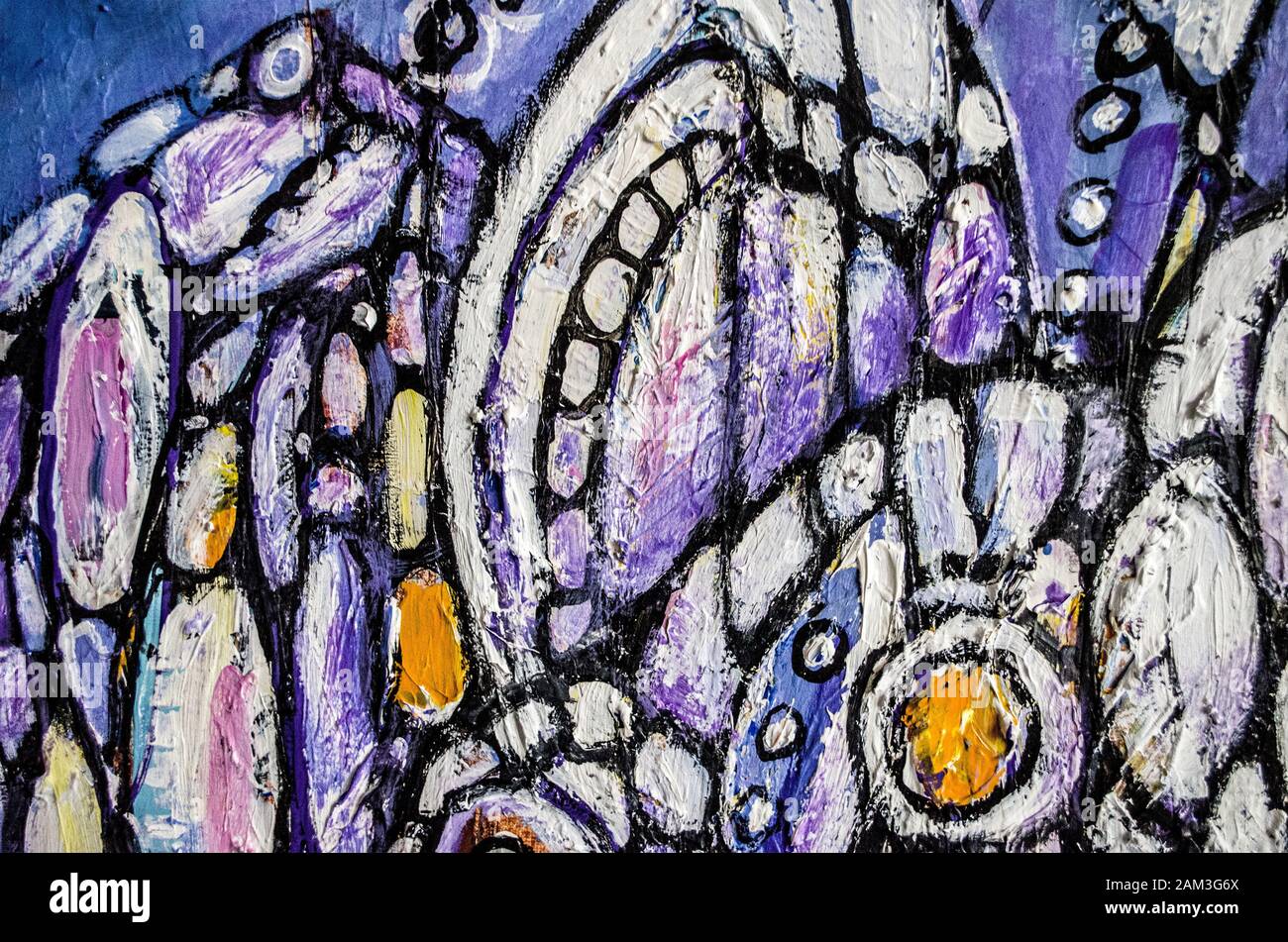 Disegnata a mano di pittura acrilica. L'arte astratta sfondo. Pittura Acrilica su tela di canapa. Colore e struttura. Frammento di opere d'arte. Pennellate di vernice. Ar moderno Foto Stock