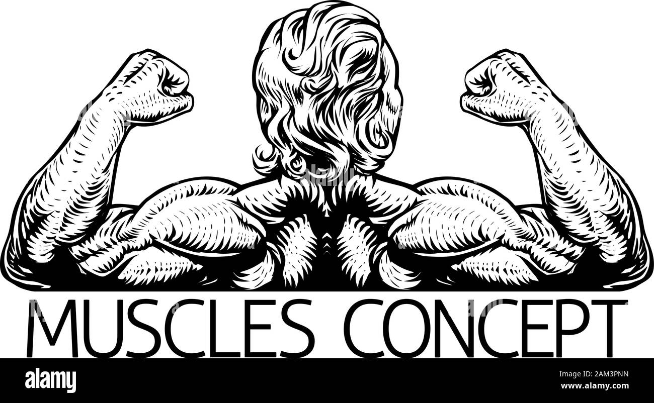 Muscoli della schiena Bodybuilder forti braccia Concept Illustrazione Vettoriale