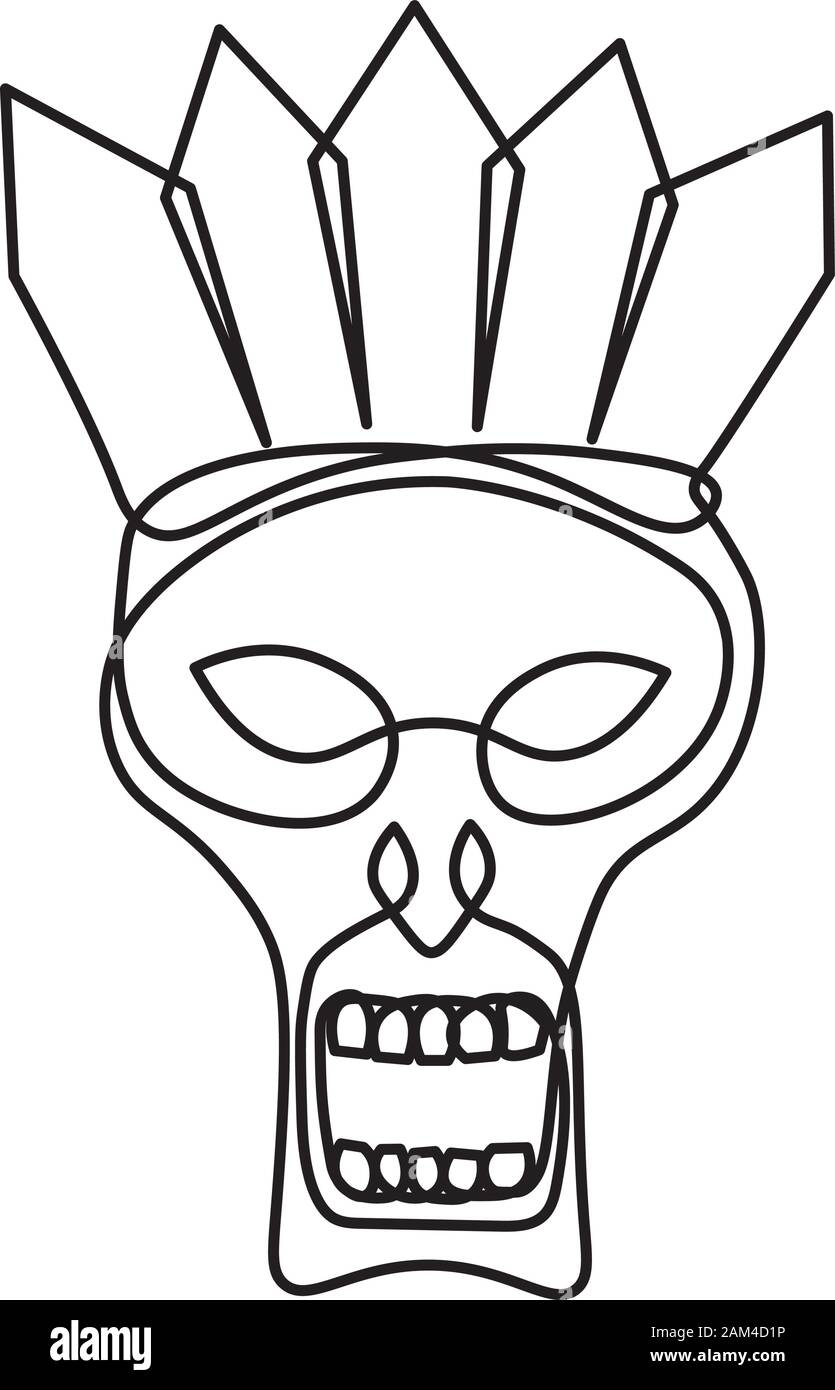 Faccia maschera tribale singolo continuo stile linea Illustrazione Vettoriale