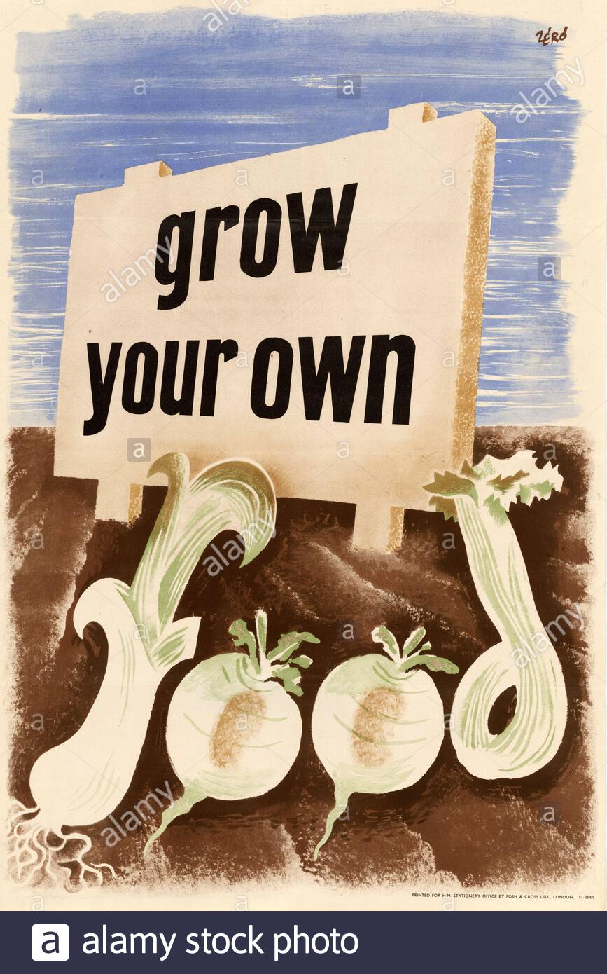 Crescere il proprio cibo - British World War 2 informazioni pubbliche poster di propaganda Foto Stock